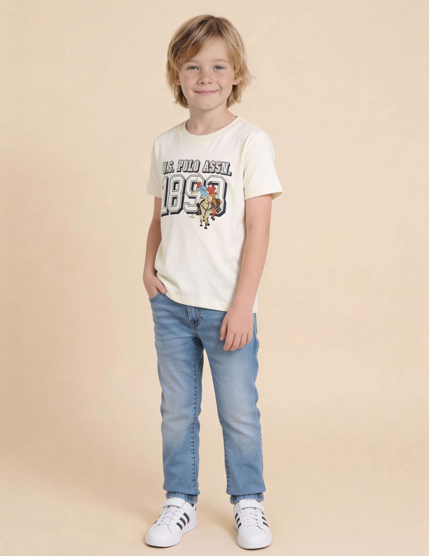 Boys Graphic Brand Printed Regular Fit T-Shirt Off White - U.S. Polo Assn. India | Large