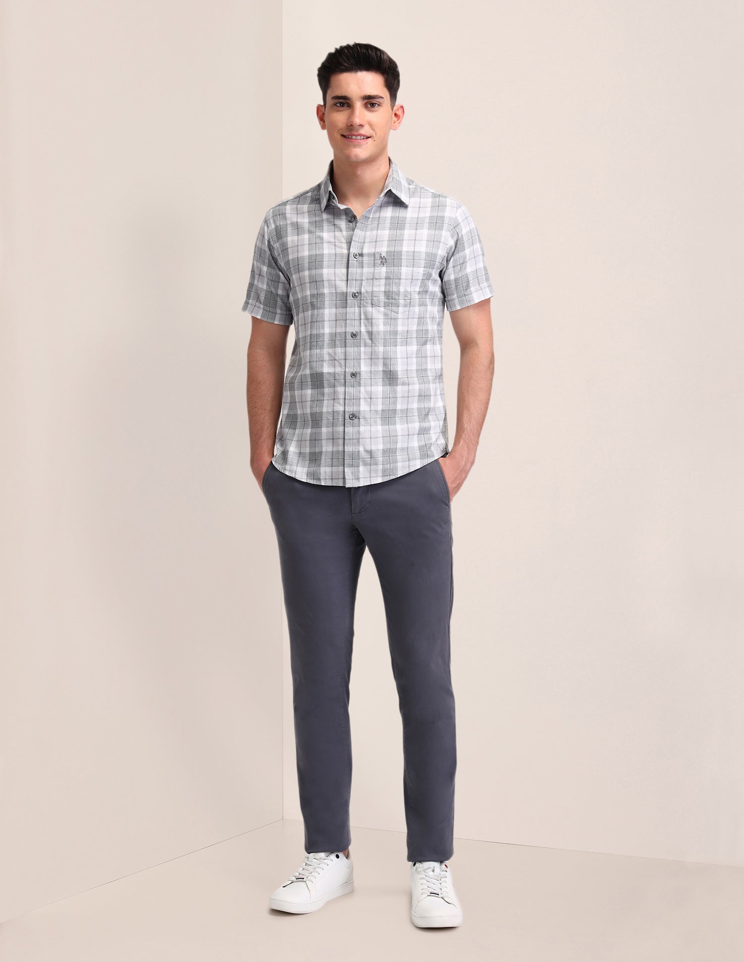 Tartan Checked Tailored Fit Shirt Grey - U.S. Polo Assn. India | Large