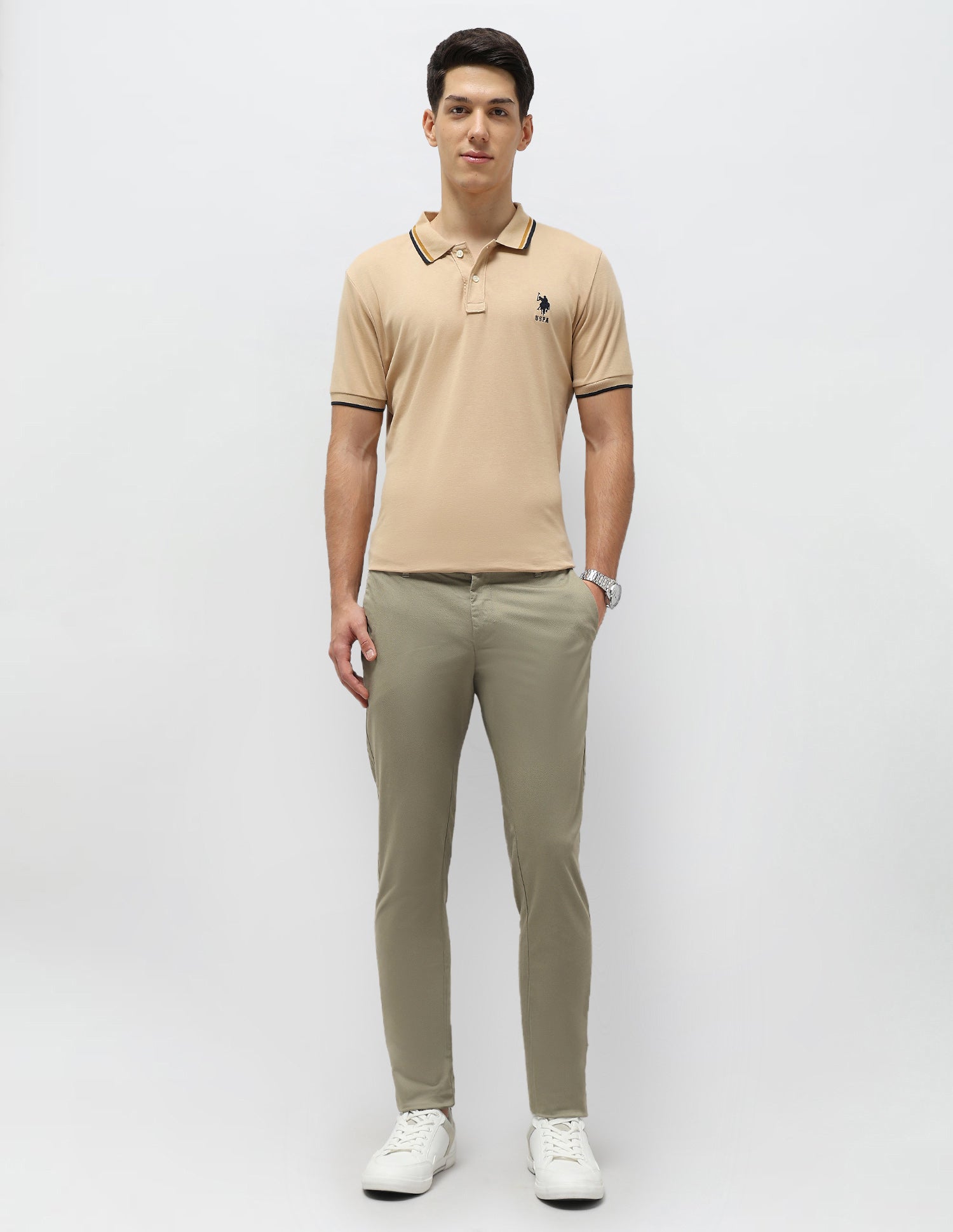 Austin Slim Fit Satin Trousers Sage - U.S. POLO ASSN. | Large