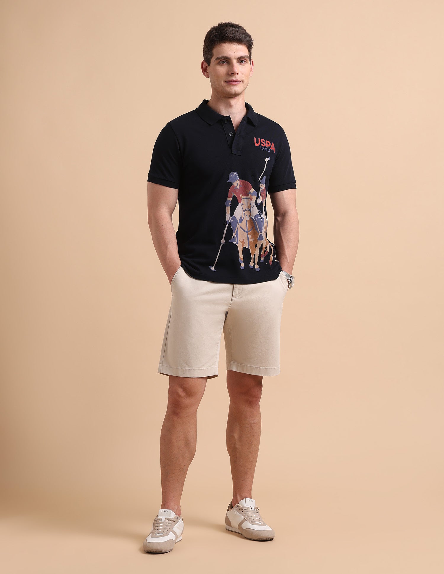 Brand Printed Pure Cotton Polo Shirt Navy - U.S. POLO ASSN. | Large