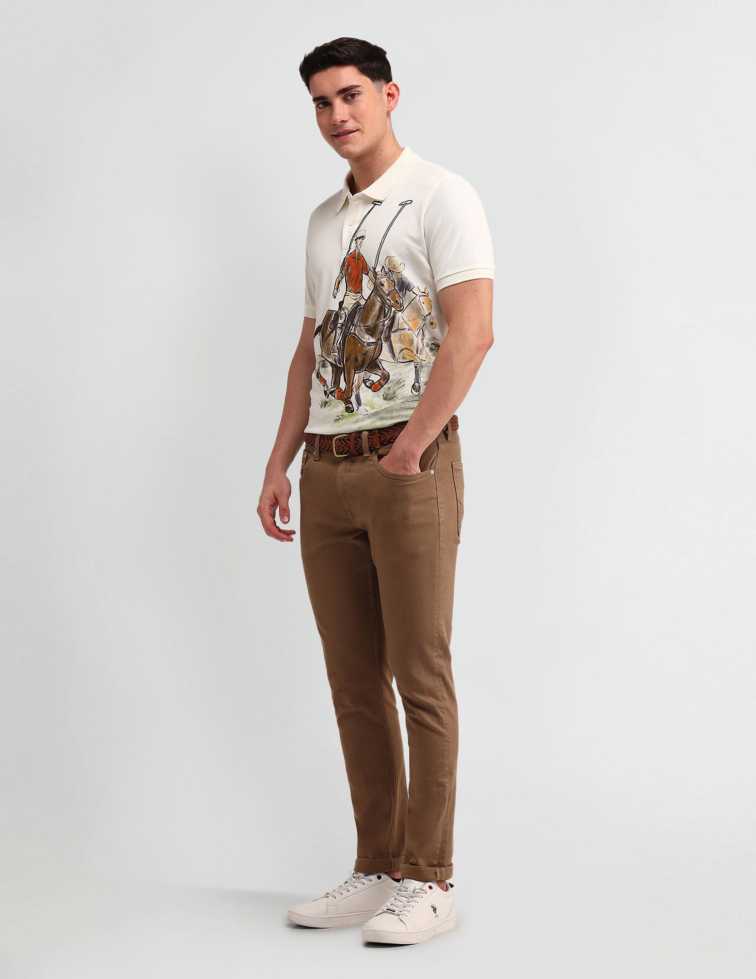 Outdoor Muscle Fit Brand Polo Shirt Ivory - U.S. POLO ASSN. | Large