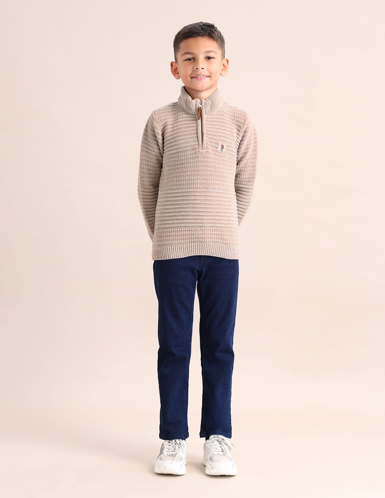 Boys Patterned Knit Sweater Beige - U.S. Polo Assn. India | Large