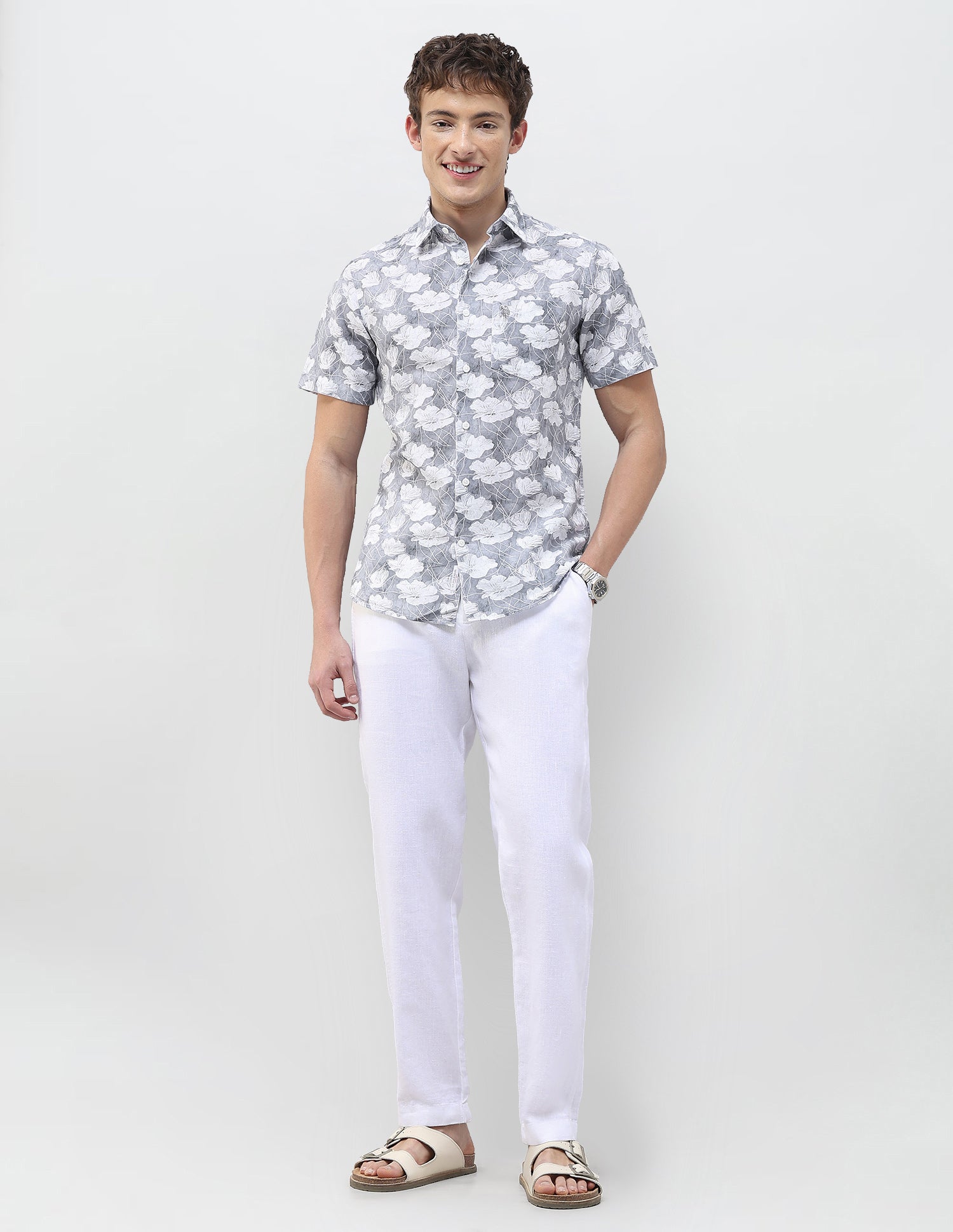 Floral Printed Regular Fit Shirt Grey - U.S. Polo Assn. India | Large