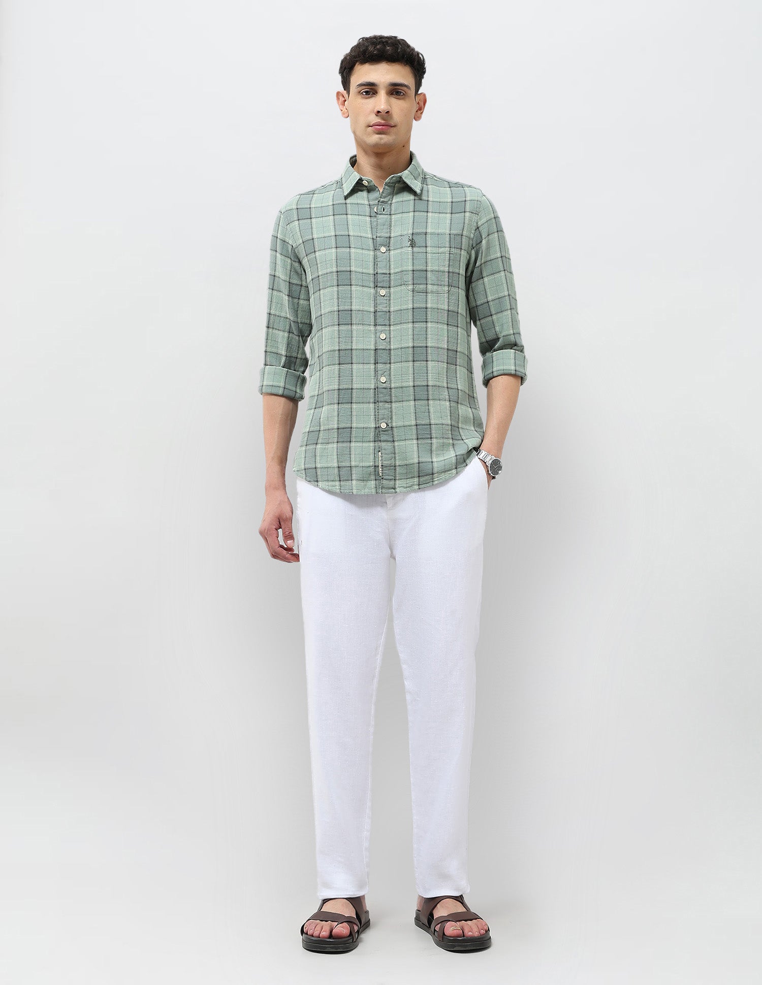 Tartan Checked Regular Fit Shirt Light Green - U.S. Polo Assn. India | Large