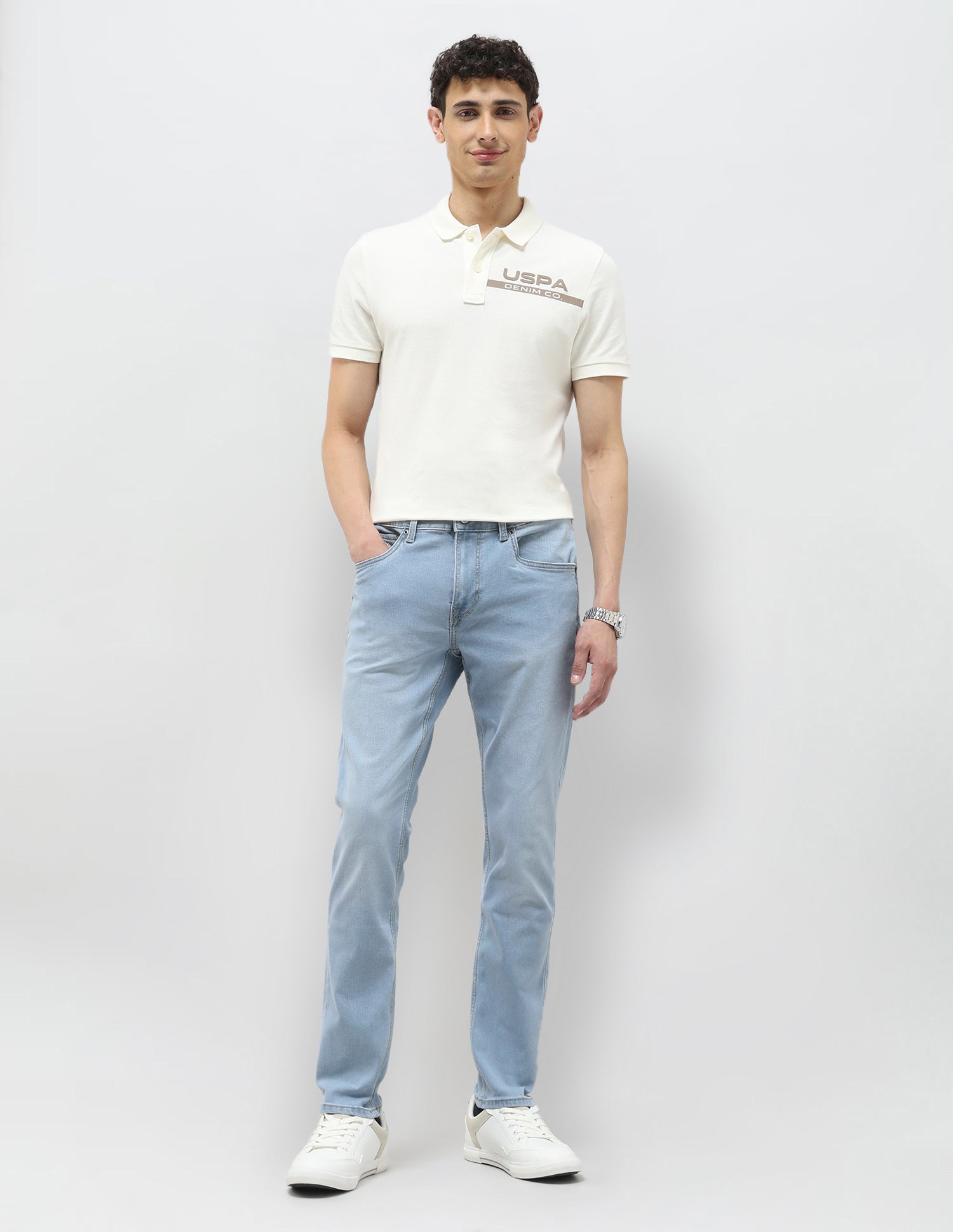 Brandon Slim Tapered Fit Blue Jeans Light Indigo - U.S. POLO ASSN. | Large