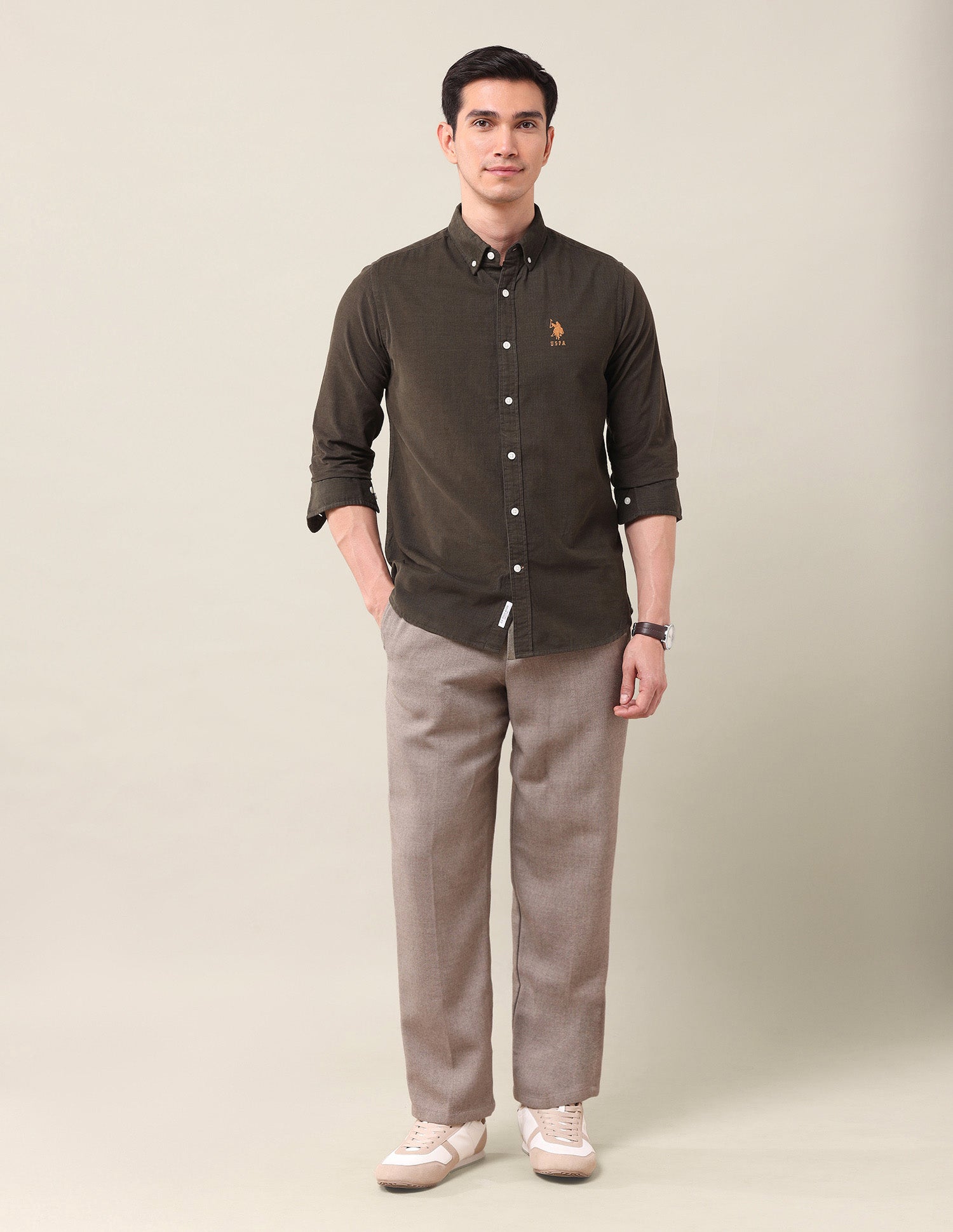 Textured Corduroy Shirt Olive - U.S. Polo Assn. India | Large