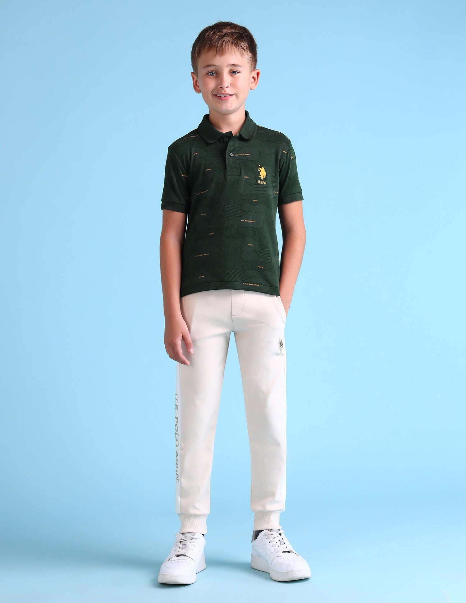 Boys Abstract Printed Regular Fit T-Shirt Kombu Green - U.S. POLO ASSN. | Large