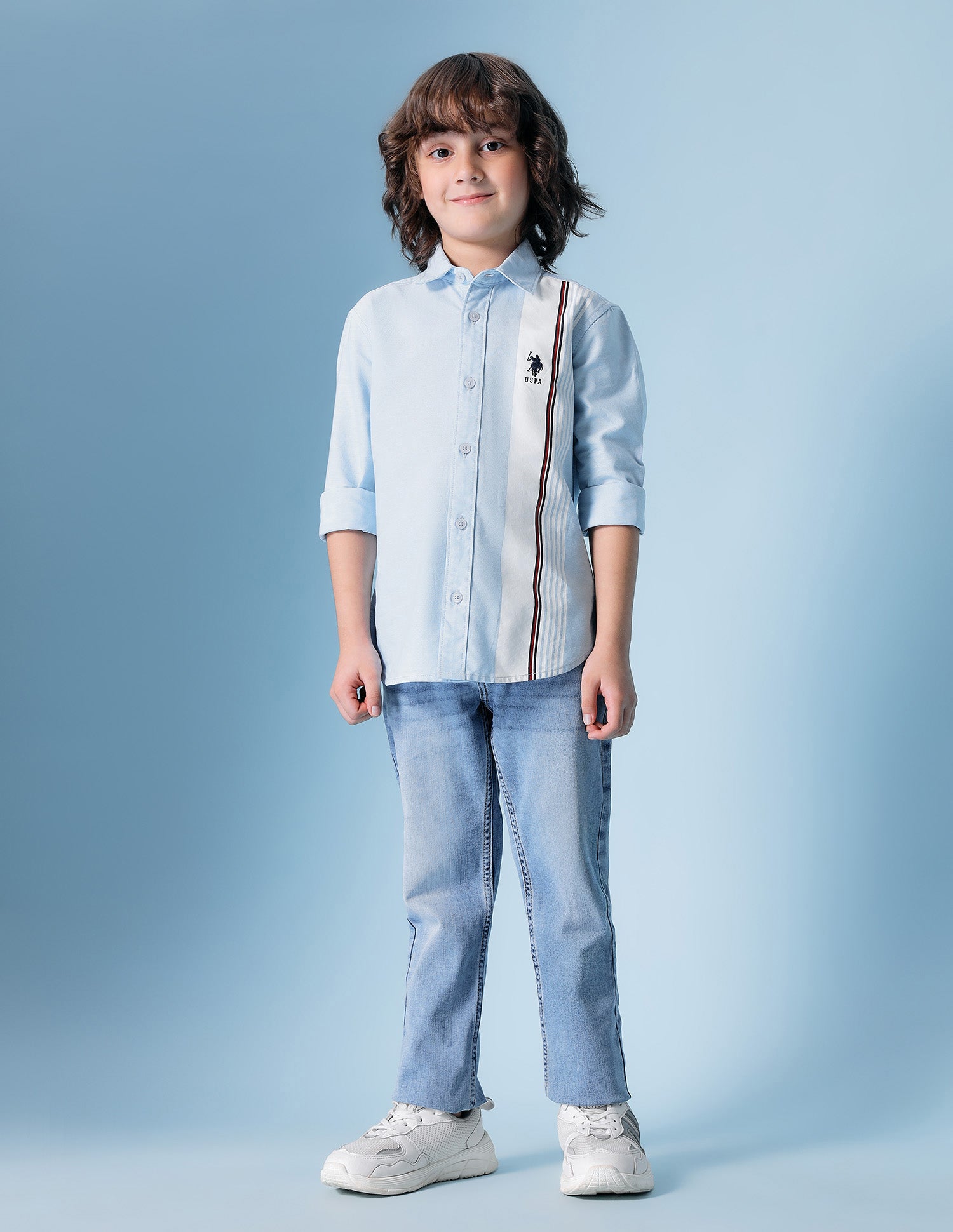 Boys Vertical Striped Oxford Shirt Light Blue - U.S. POLO ASSN. | Large