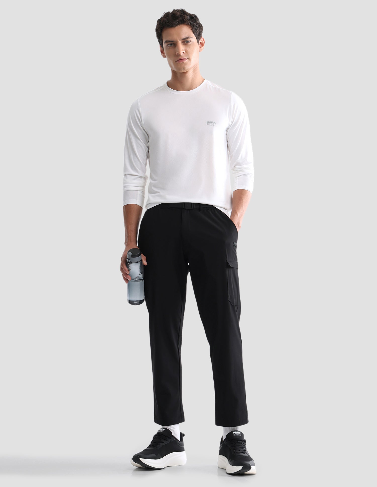 Solid Active Cargo Track Pants Black - U.S. Polo Assn. India | Large