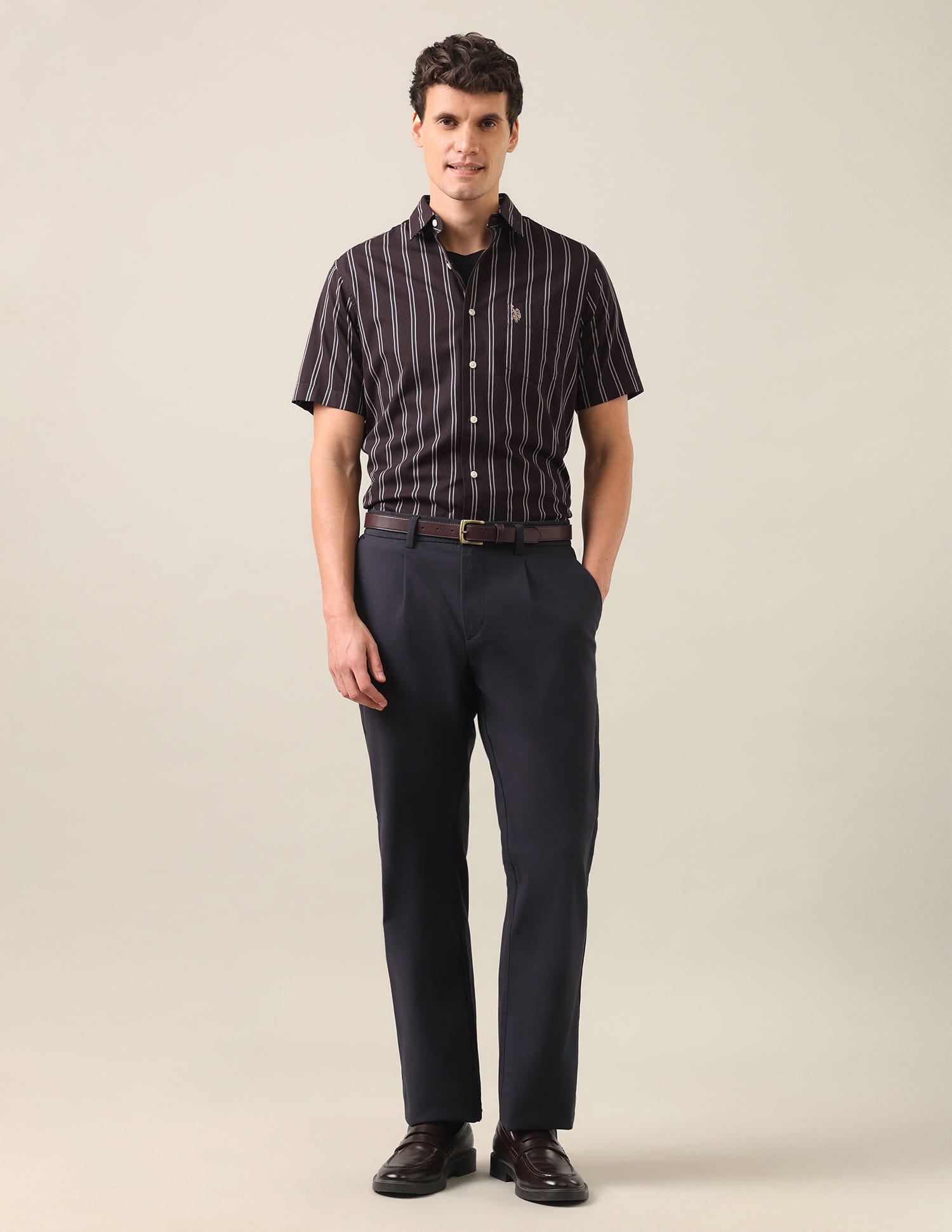 Vertical Striped Dobby Shirt Choco - U.S. Polo Assn. India | Large