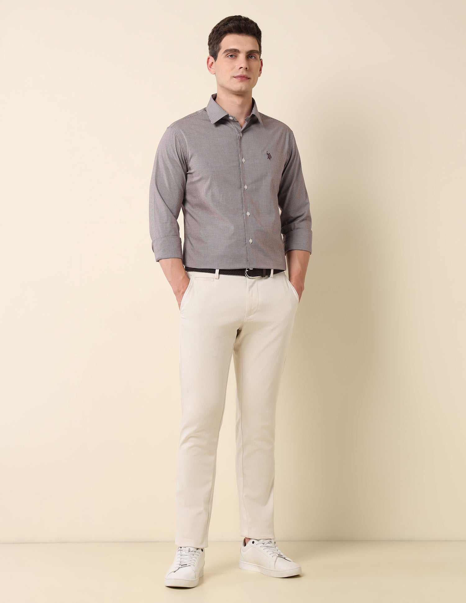 Micro Checked Tailored Fit Shirt Burgundy - U.S. Polo Assn. India | Large
