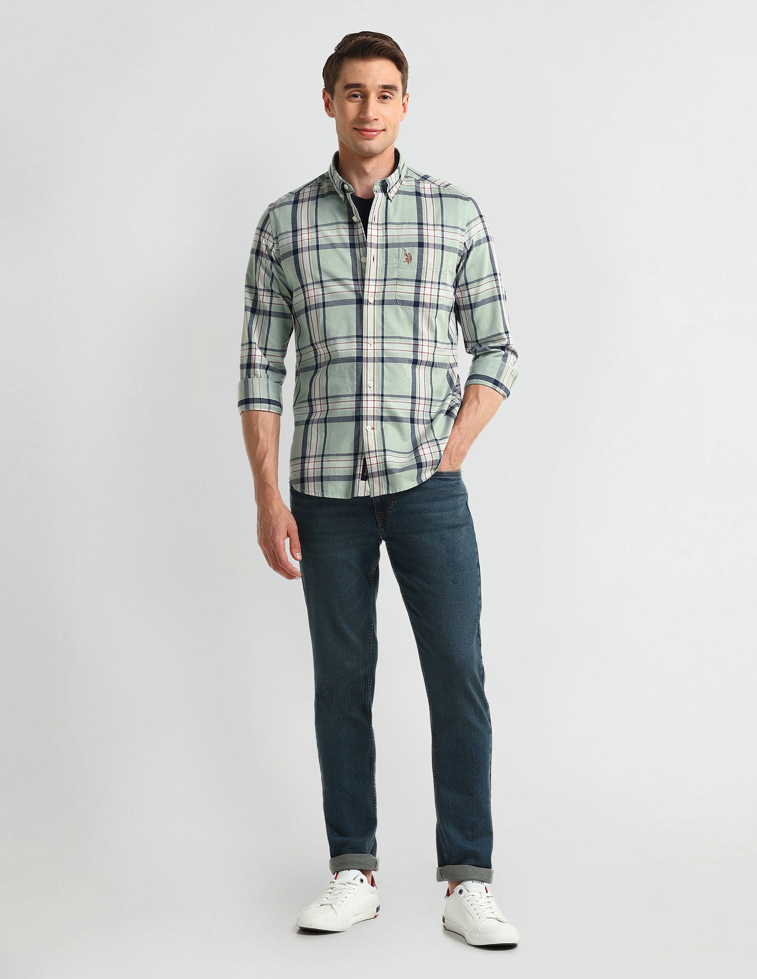 Slim Fit Madras Checked Shirt Navy - U.S. Polo Assn. India | Large