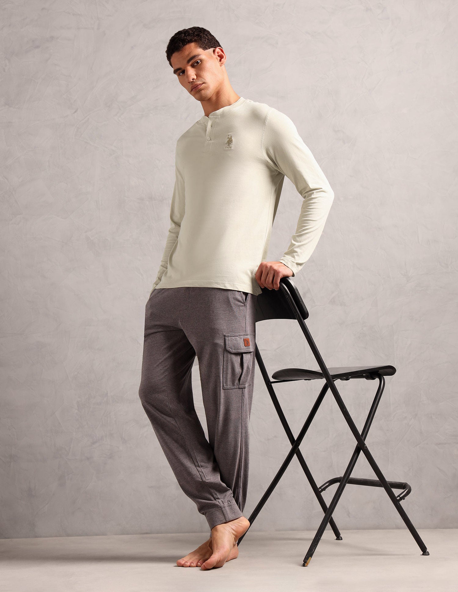 Pure Cotton I694 Lounge Henley T-Shirt - Pack Of 1 Off White - U.S. POLO ASSN. | Large