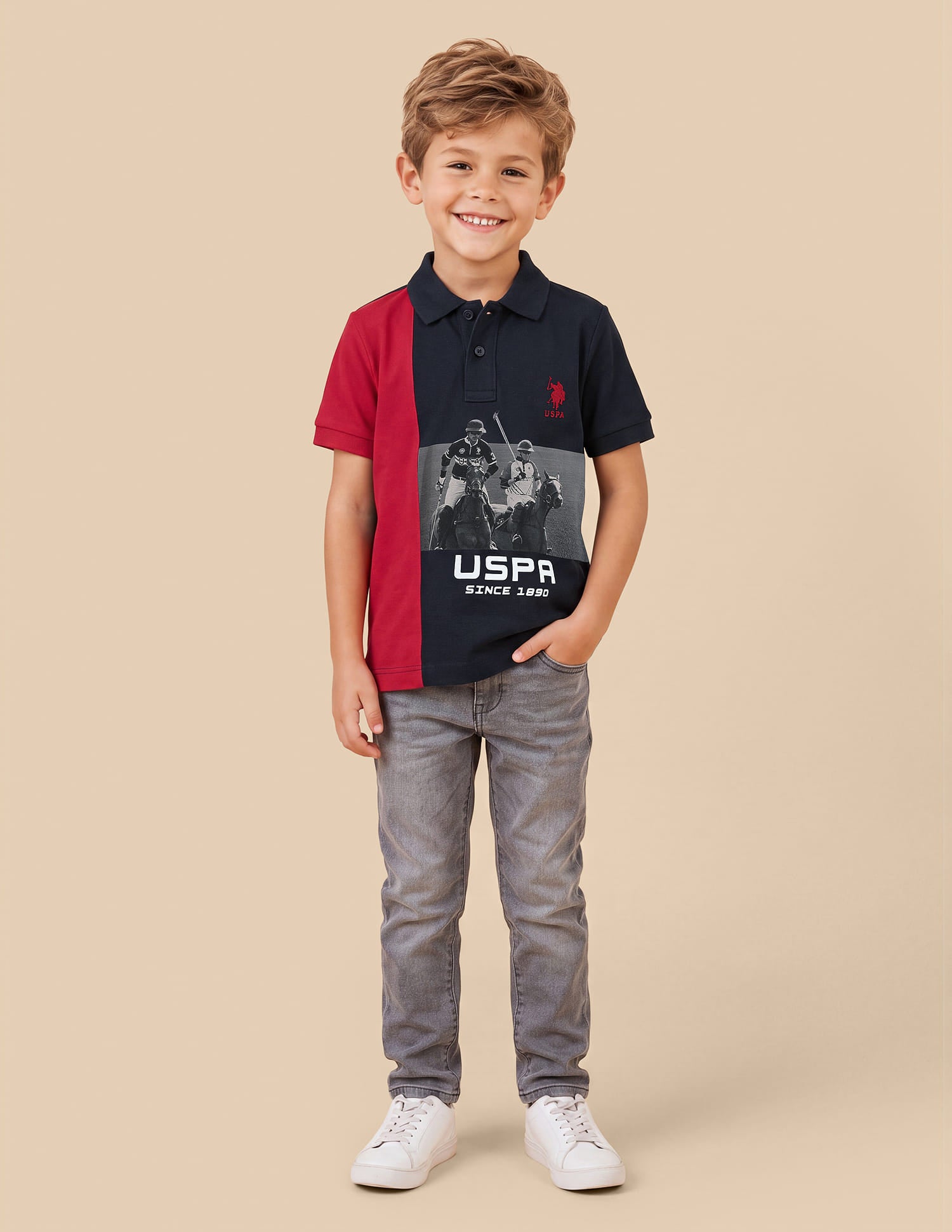 Graphic Brand Printed Regular Fit Polo Shirt Blue - U.S. Polo Assn. India | Large