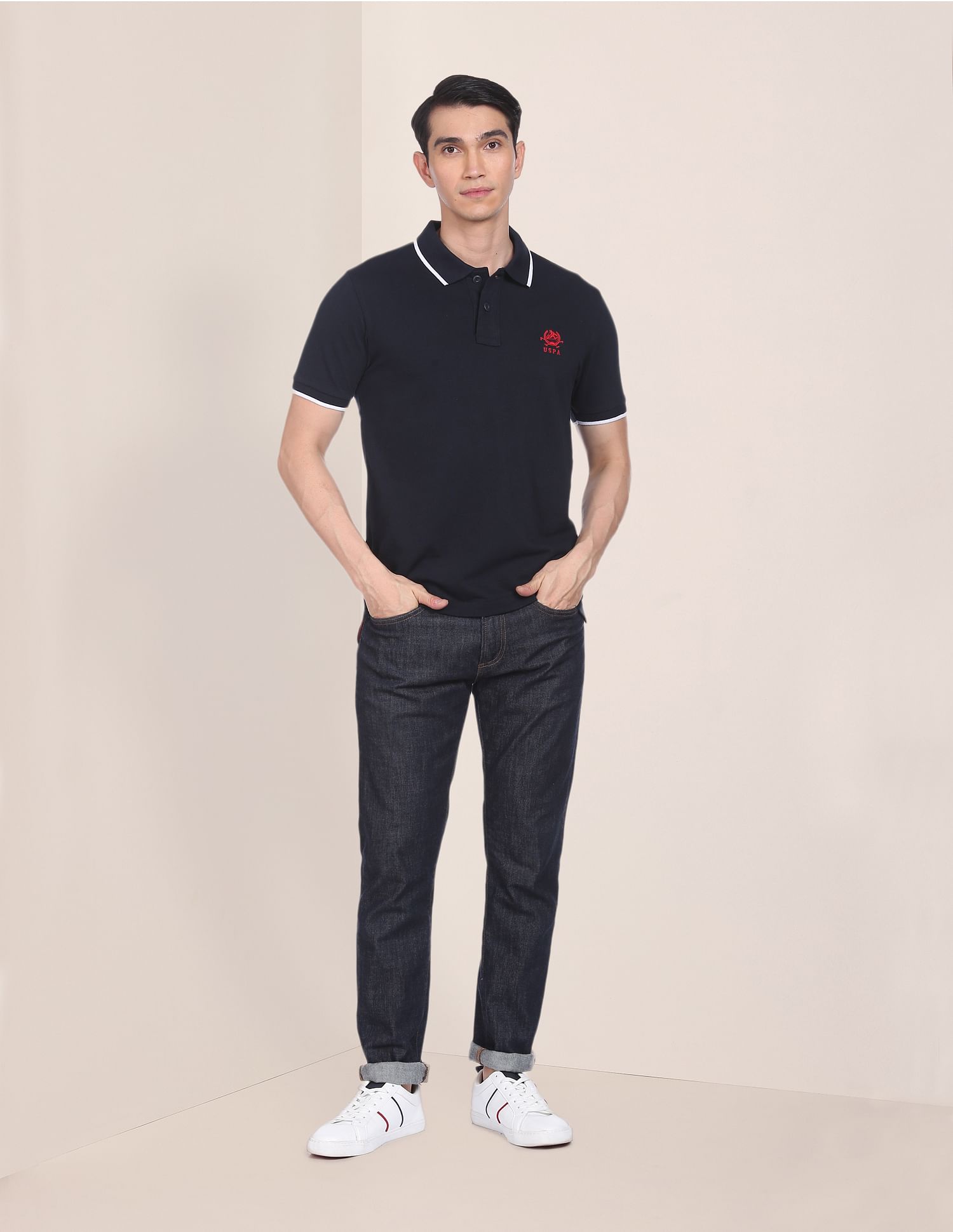 Embroidered Logo Solid Polo Shirt Navy - U.S. POLO ASSN. | Large