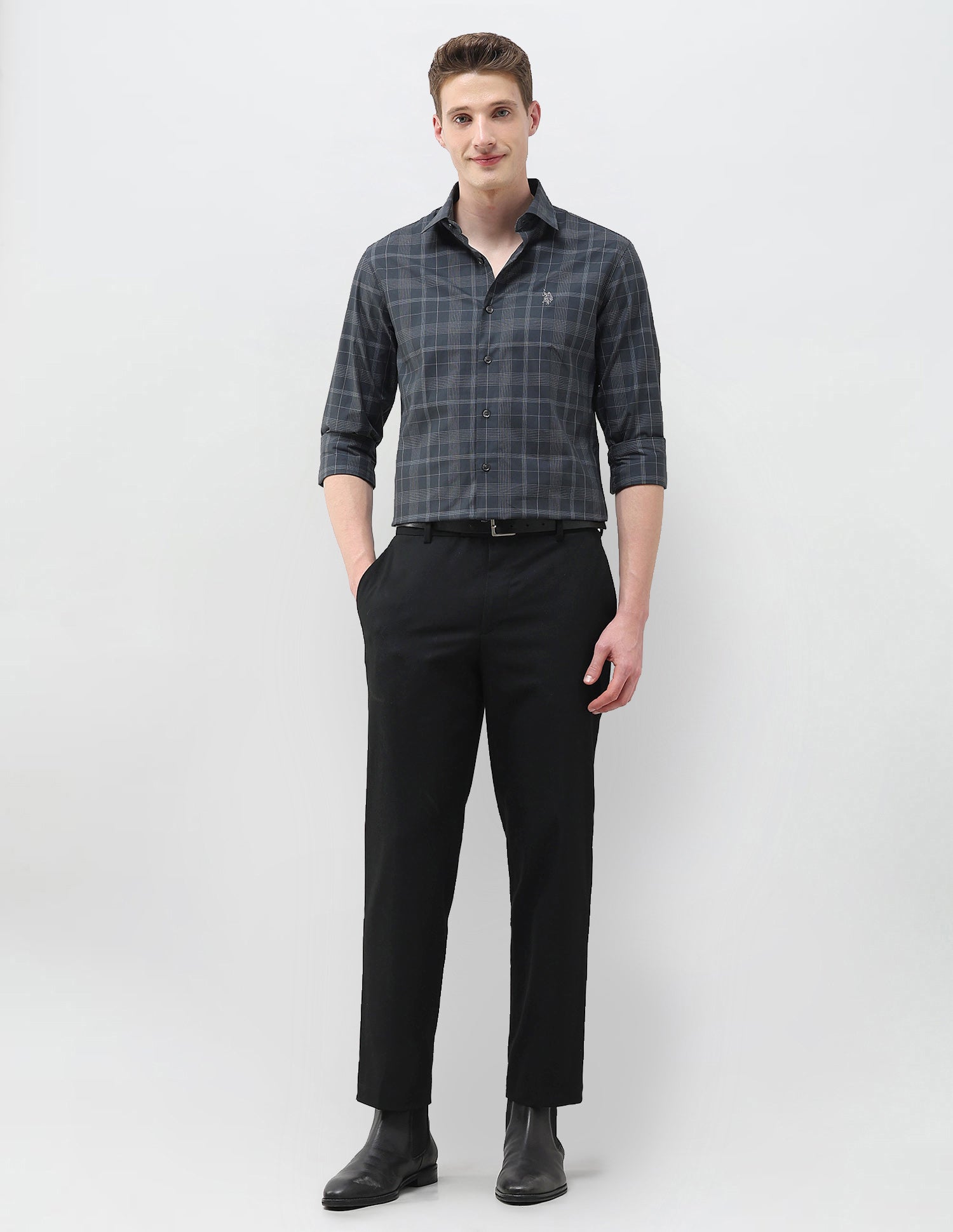 Tartan Checked Tailored Fit Shirt Dark Grey - U.S. Polo Assn. India | Large