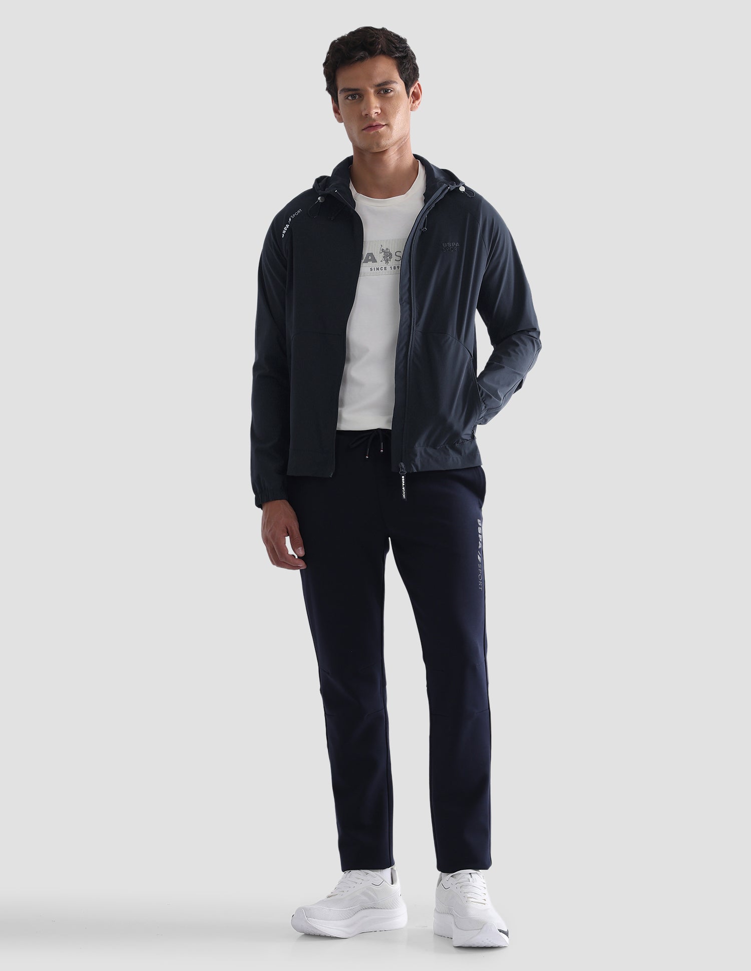 Solid Hooded Active Jacket Navy - U.S. Polo Assn. India | Large