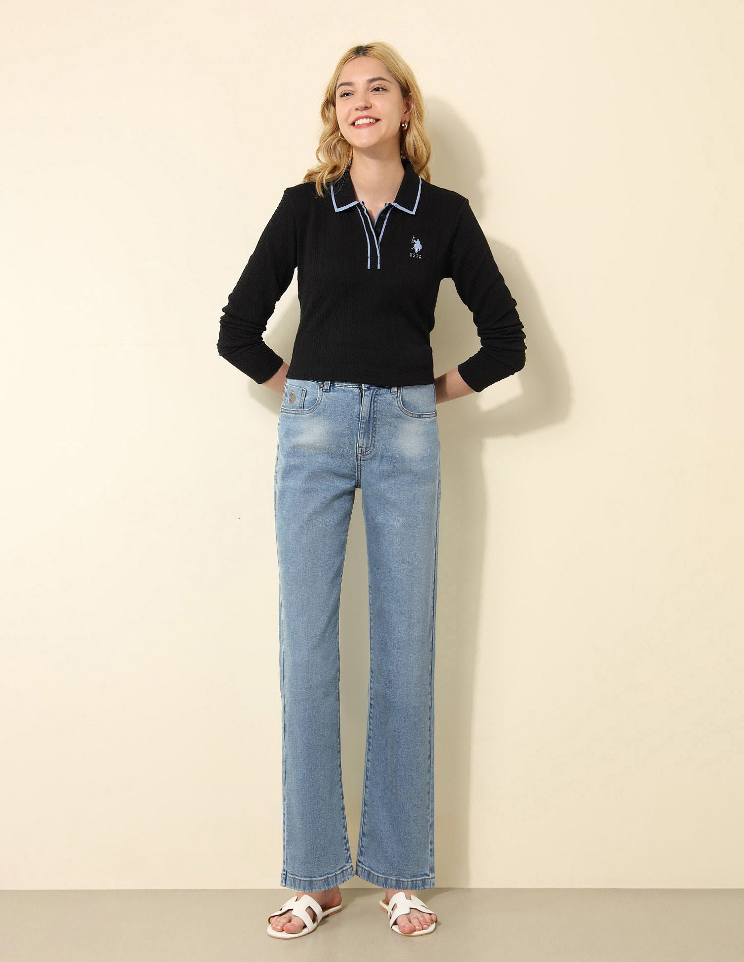 High Rise Straight Fit Jeans Blue - U.S. Polo Assn. India | Large