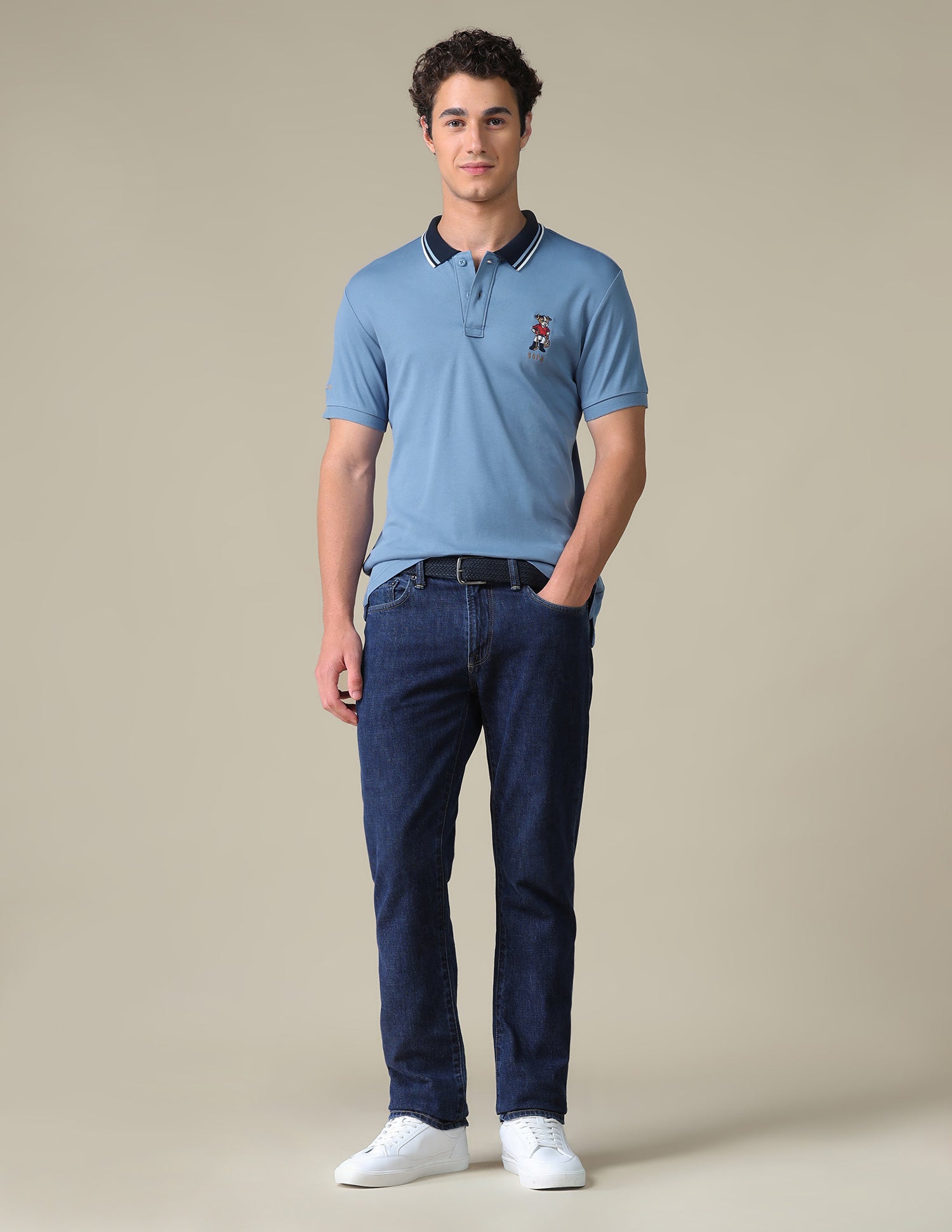 Regular Fit Solid Polo Shirt Blue - U.S. Polo Assn. India | Large
