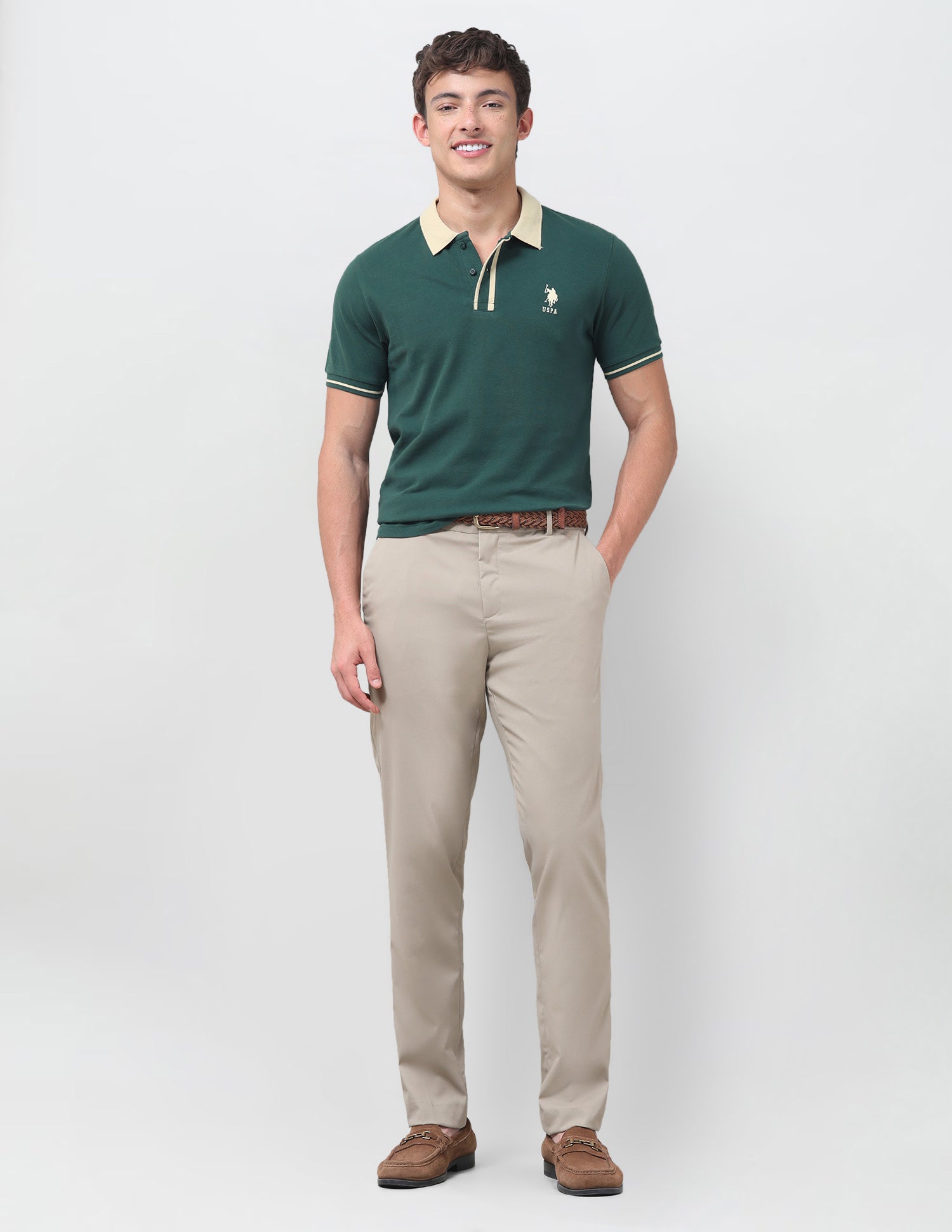 Solid Regular Fit Polo Shirt Dark Green - U.S. Polo Assn. India | Large