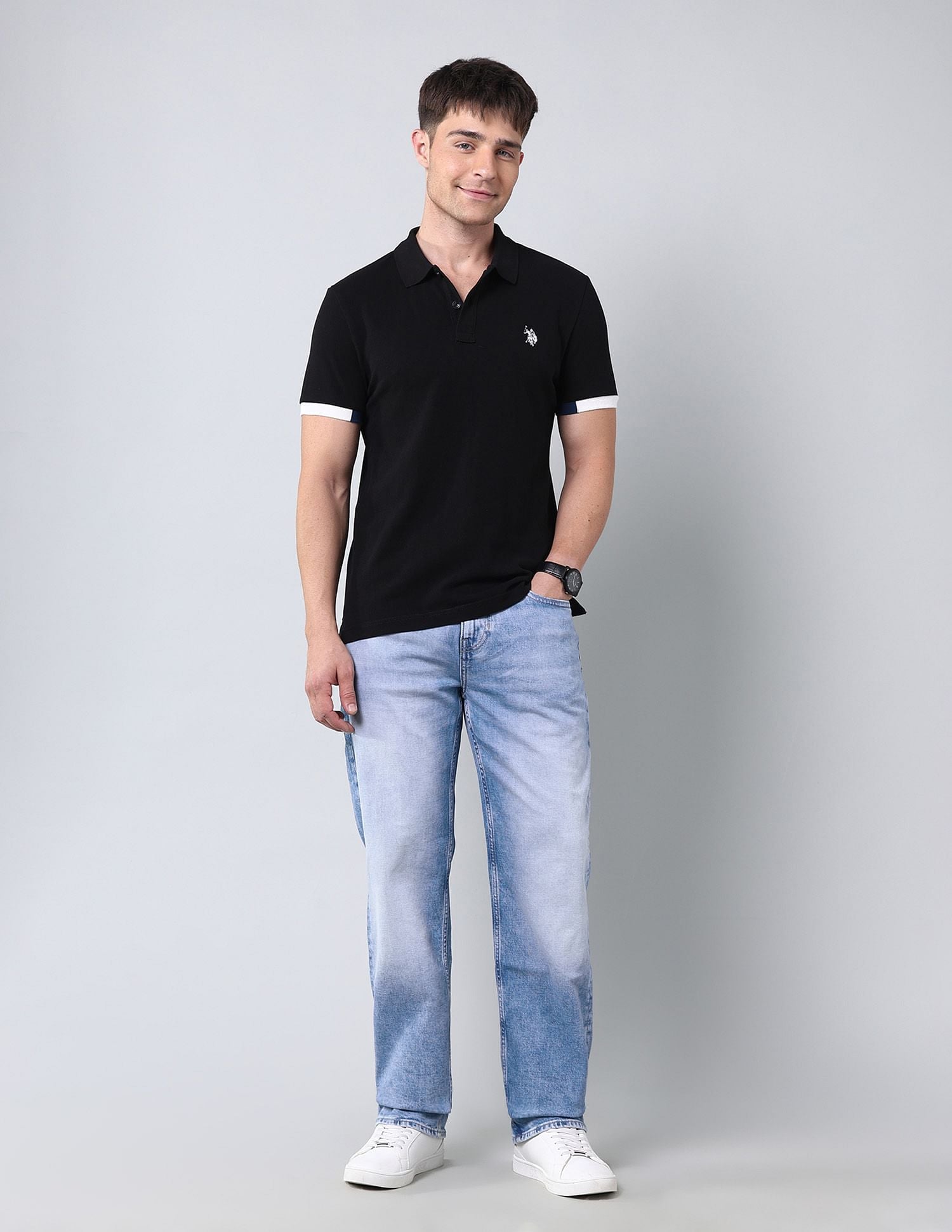 Muscle Fit Solid Polo Shirt Black - U.S. Polo Assn. India | Large