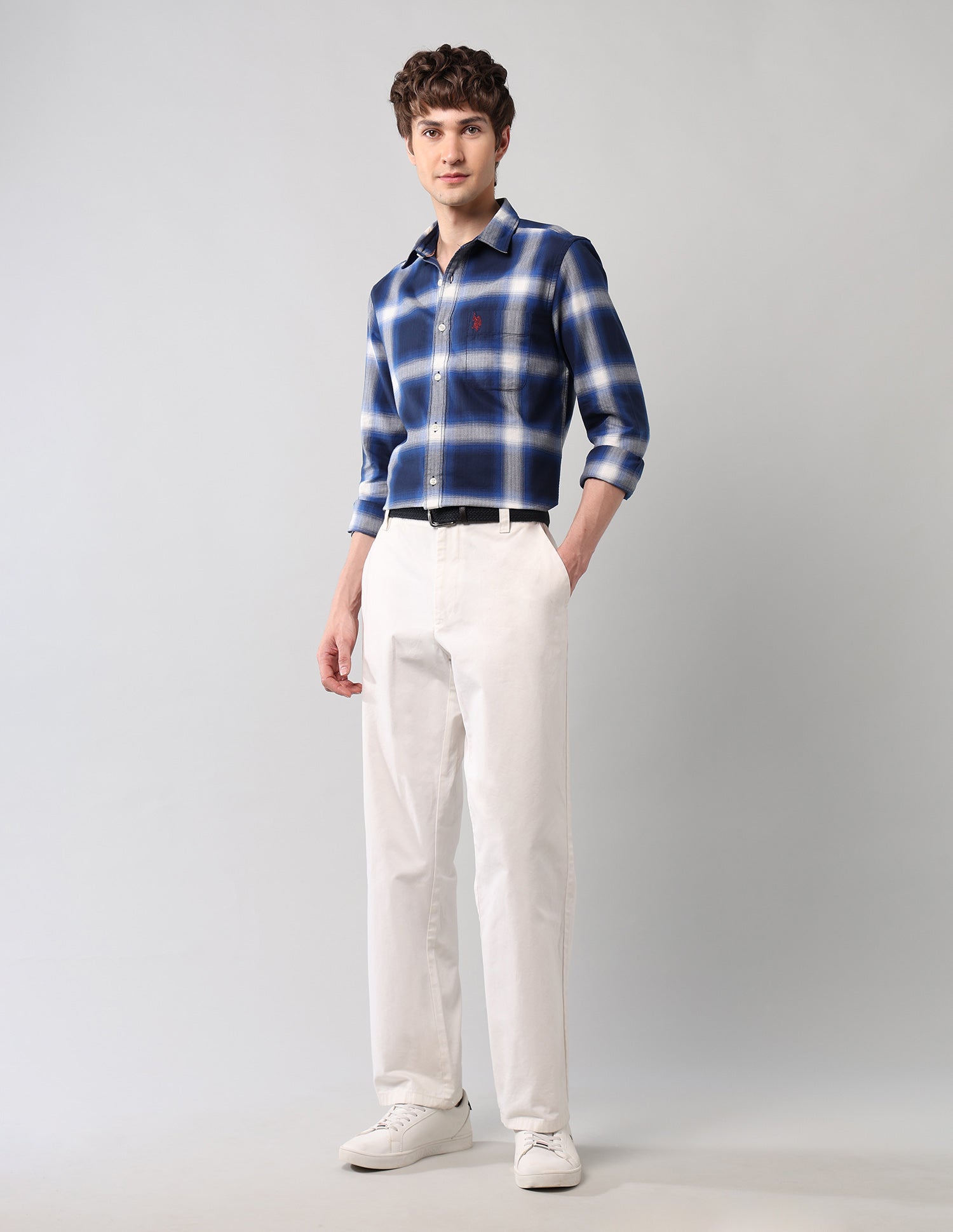 Windowpane Checked Pure Cotton Shirt Navy - U.S. Polo Assn. India | Large
