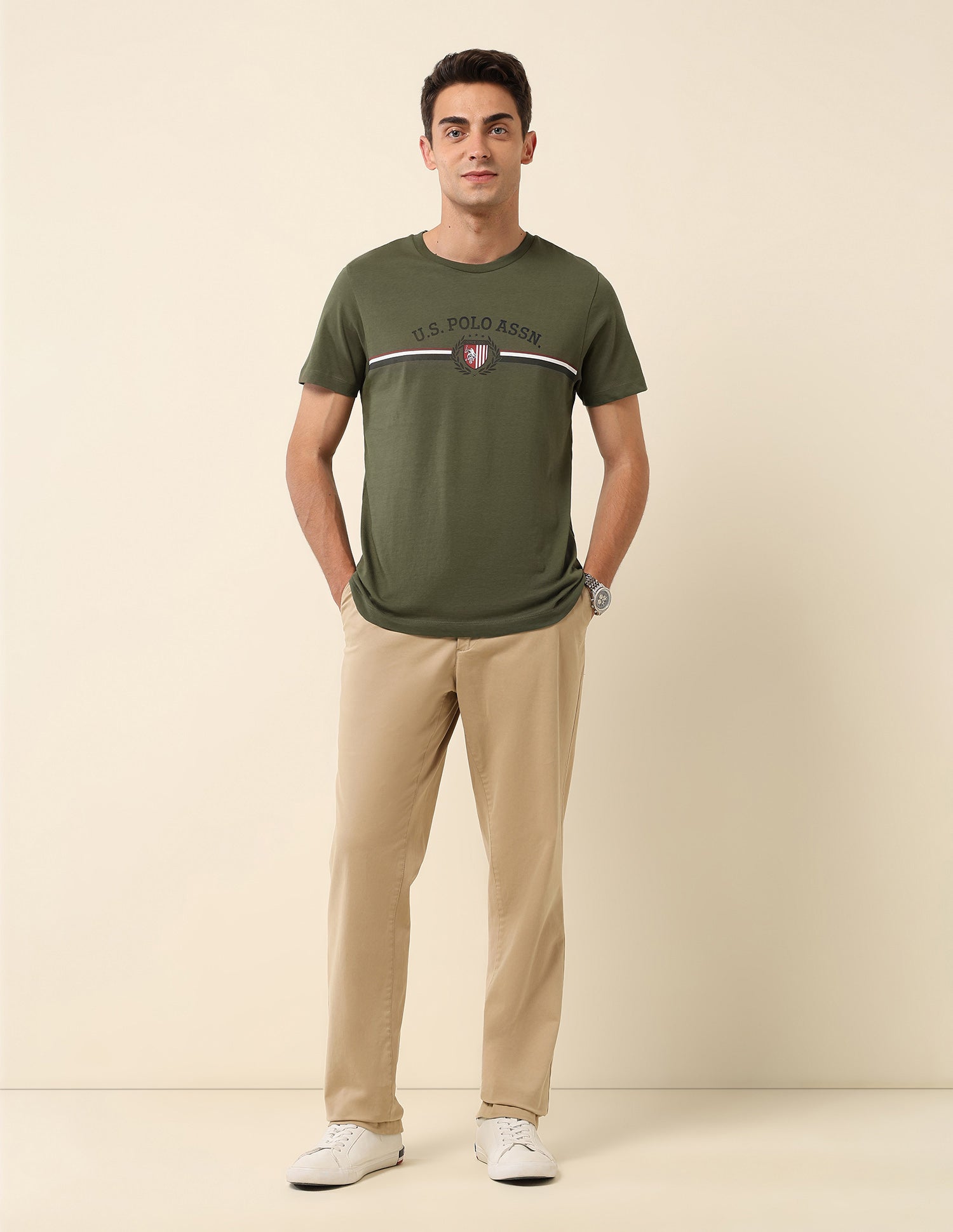 Pure Cotton Slim Fit T-Shirt Olive - U.S. Polo Assn. India | Large