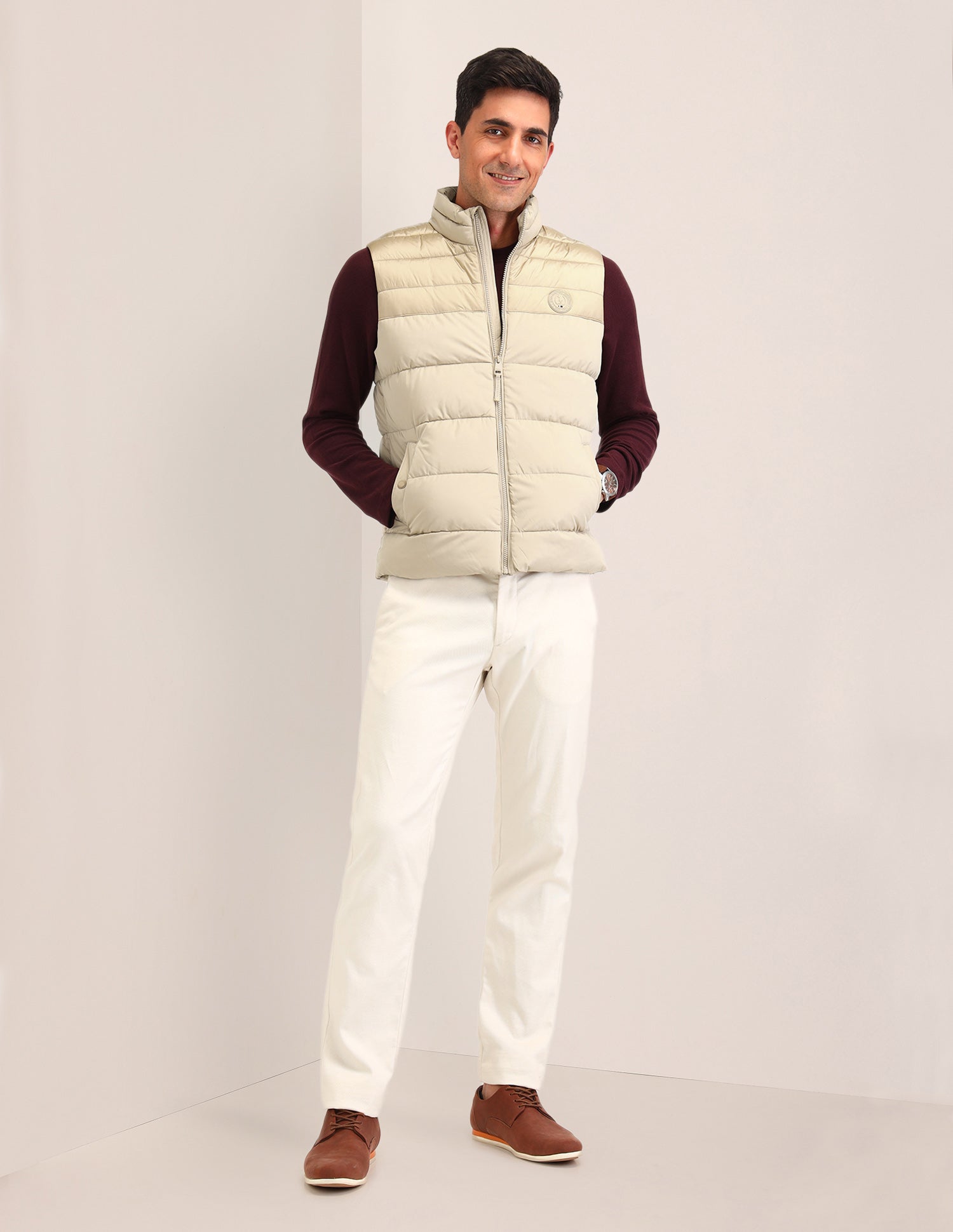 Colour blocked Regular Fit Jacket Beige - U.S. Polo Assn. India | Large