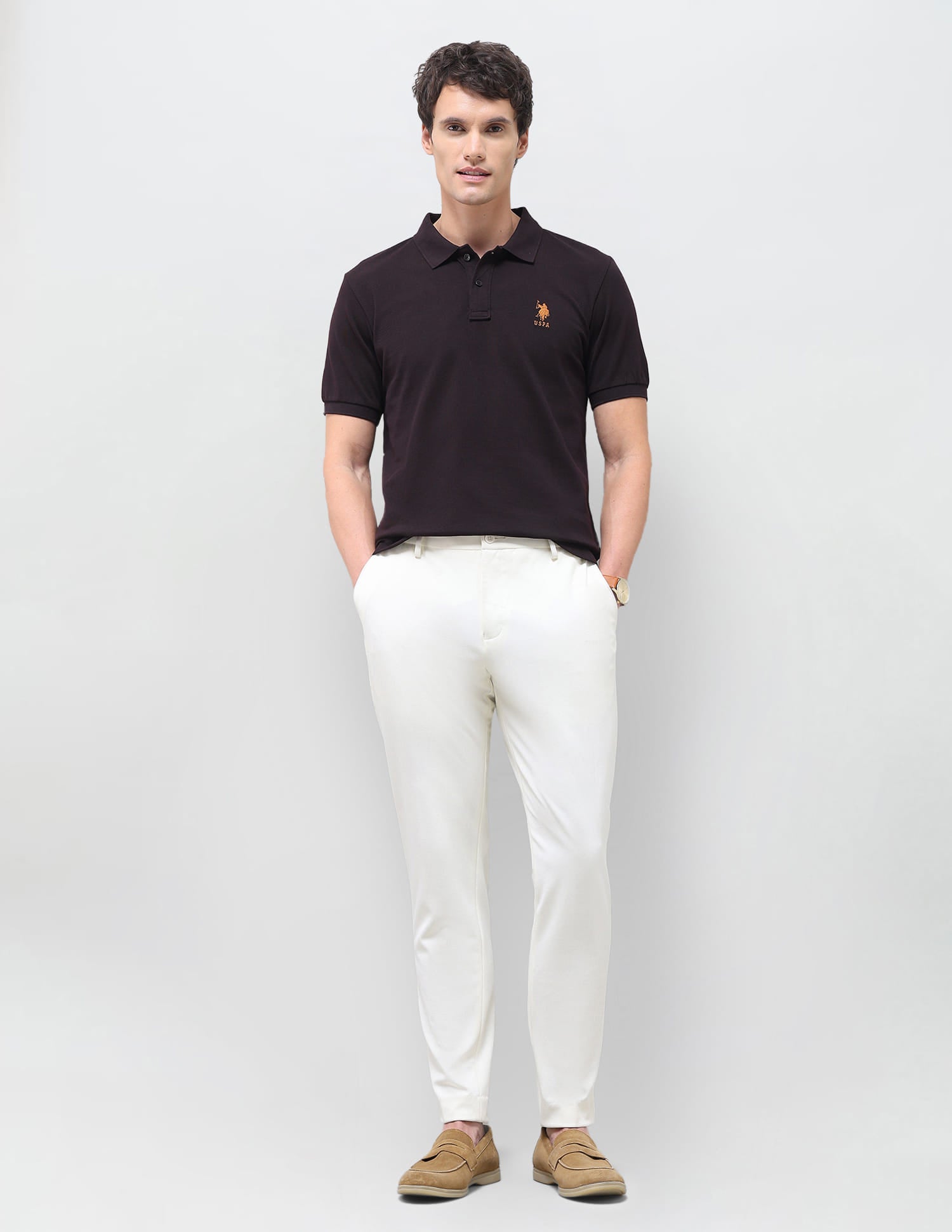Solid Slim Fit Polo Shirt Brown - U.S. Polo Assn. India | Large
