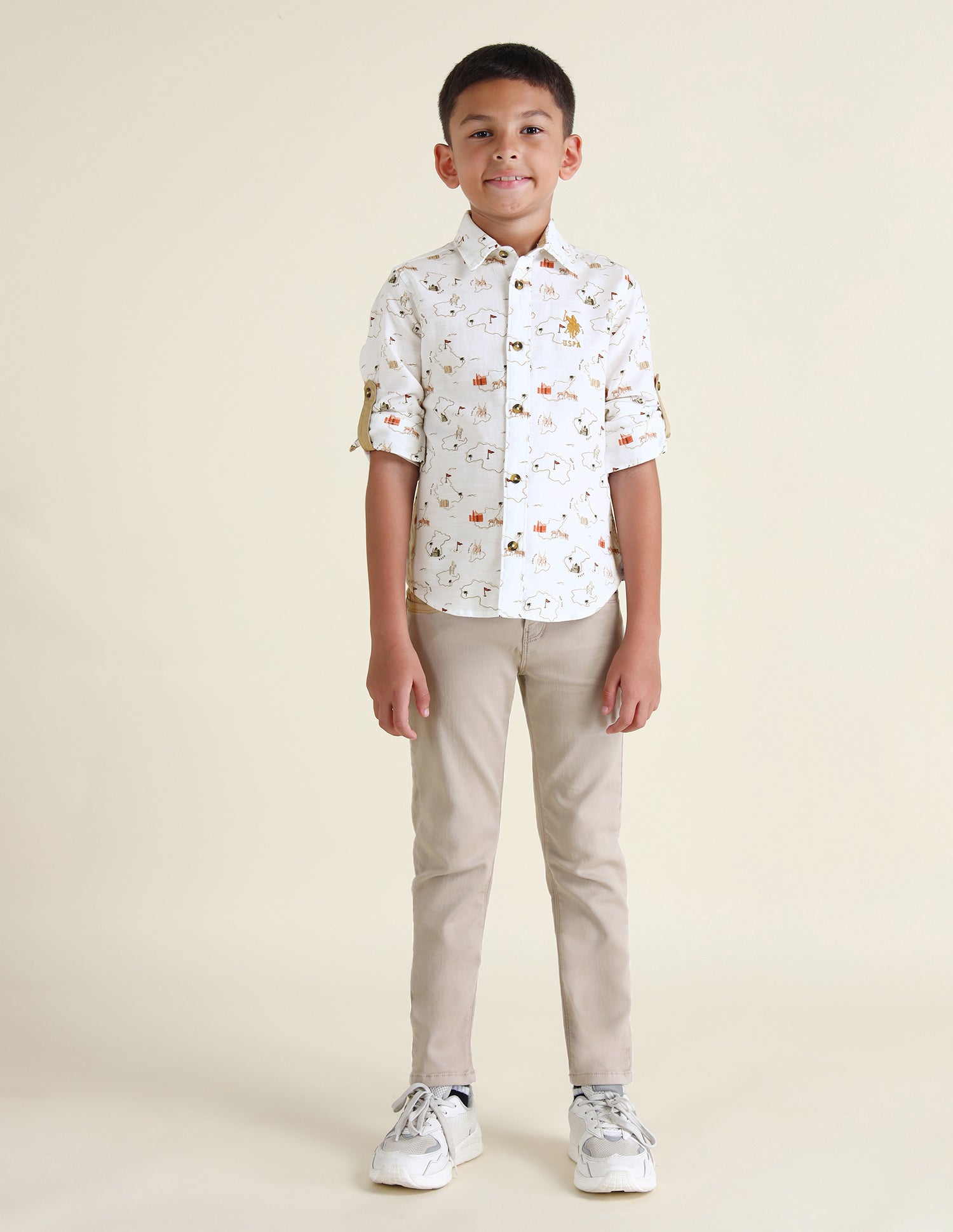 Boys All-Over Printed Regular Fit Shirt Ecru - U.S. Polo Assn. India | Large