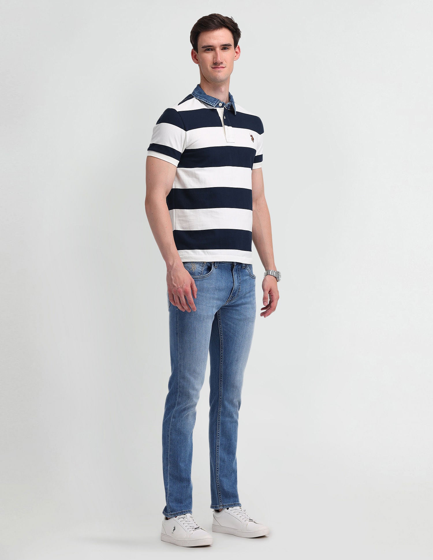 Horizontal Striped Slim Fit Polo Shirt Navy - U.S. POLO ASSN. | Large