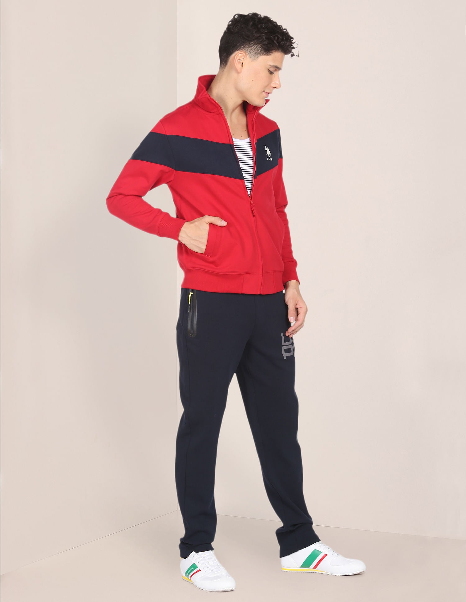 High Neck Colour Block Sweatshirt Red - U.S. Polo Assn. India | Large