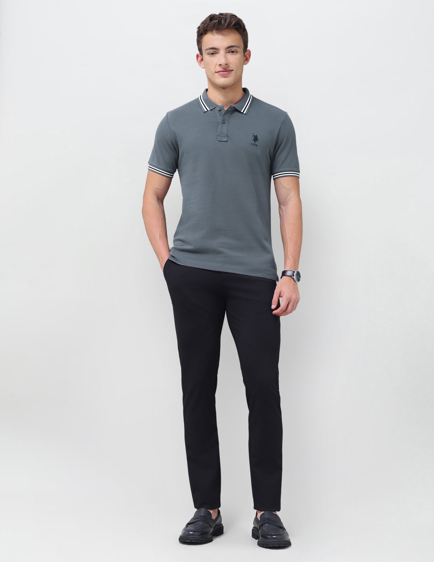 Solid Regular Fit Polo Shirt Dark Grey - U.S. Polo Assn. India | Large