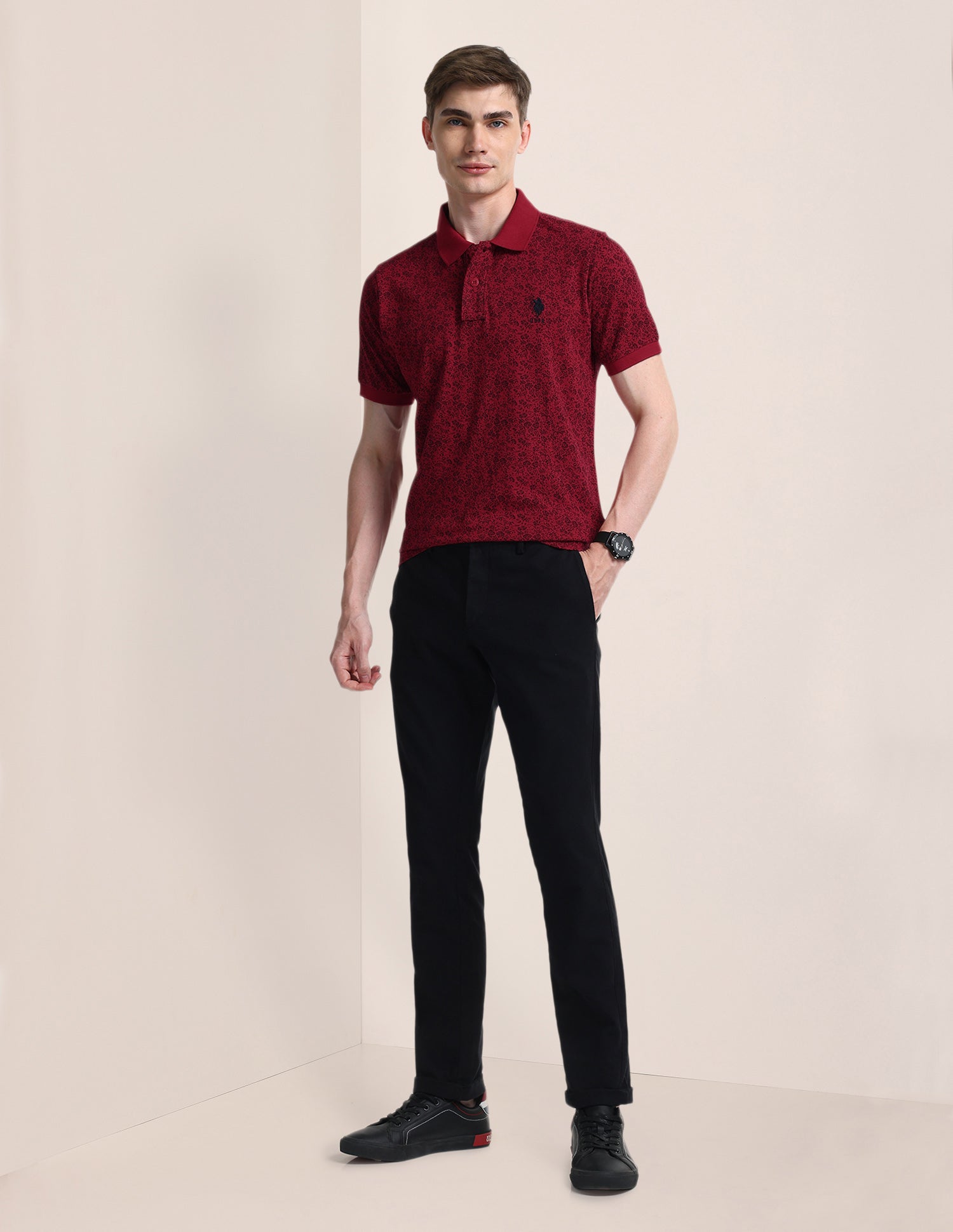 Floral Slim Fit Polo Shirt Red - U.S. POLO ASSN. | Large