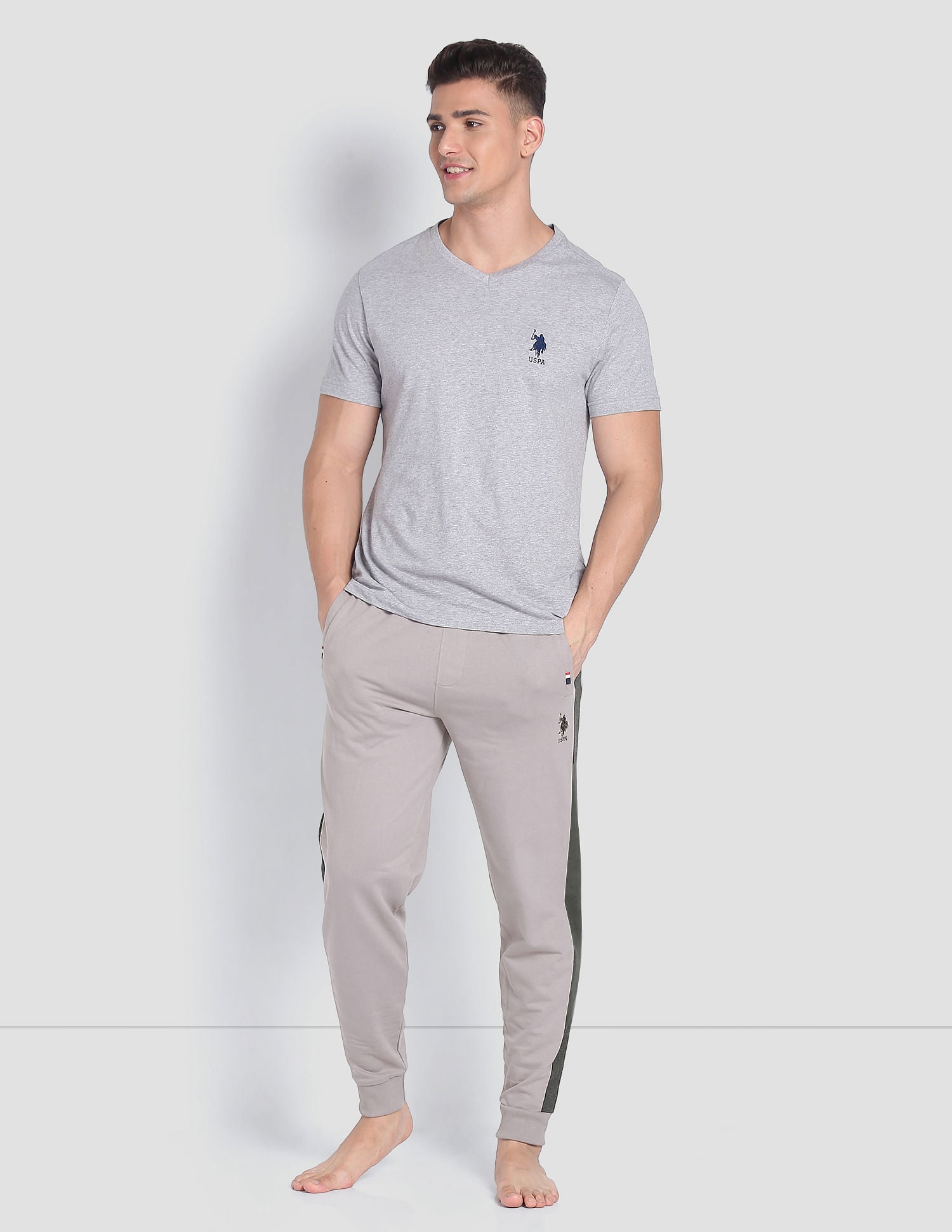 Contrast Panel Tapered OJ001 Lounge Joggers - Pack Of 1 Ash - U.S. POLO ASSN. | Large