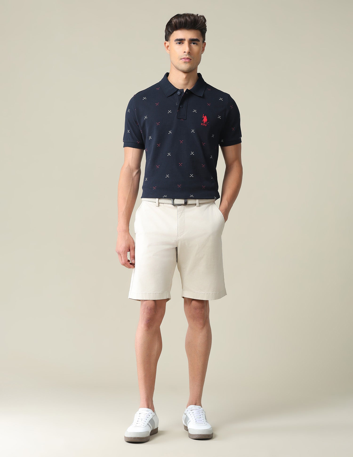 All Over Brand Print Polo Shirt Navy - U.S. POLO ASSN. | Large