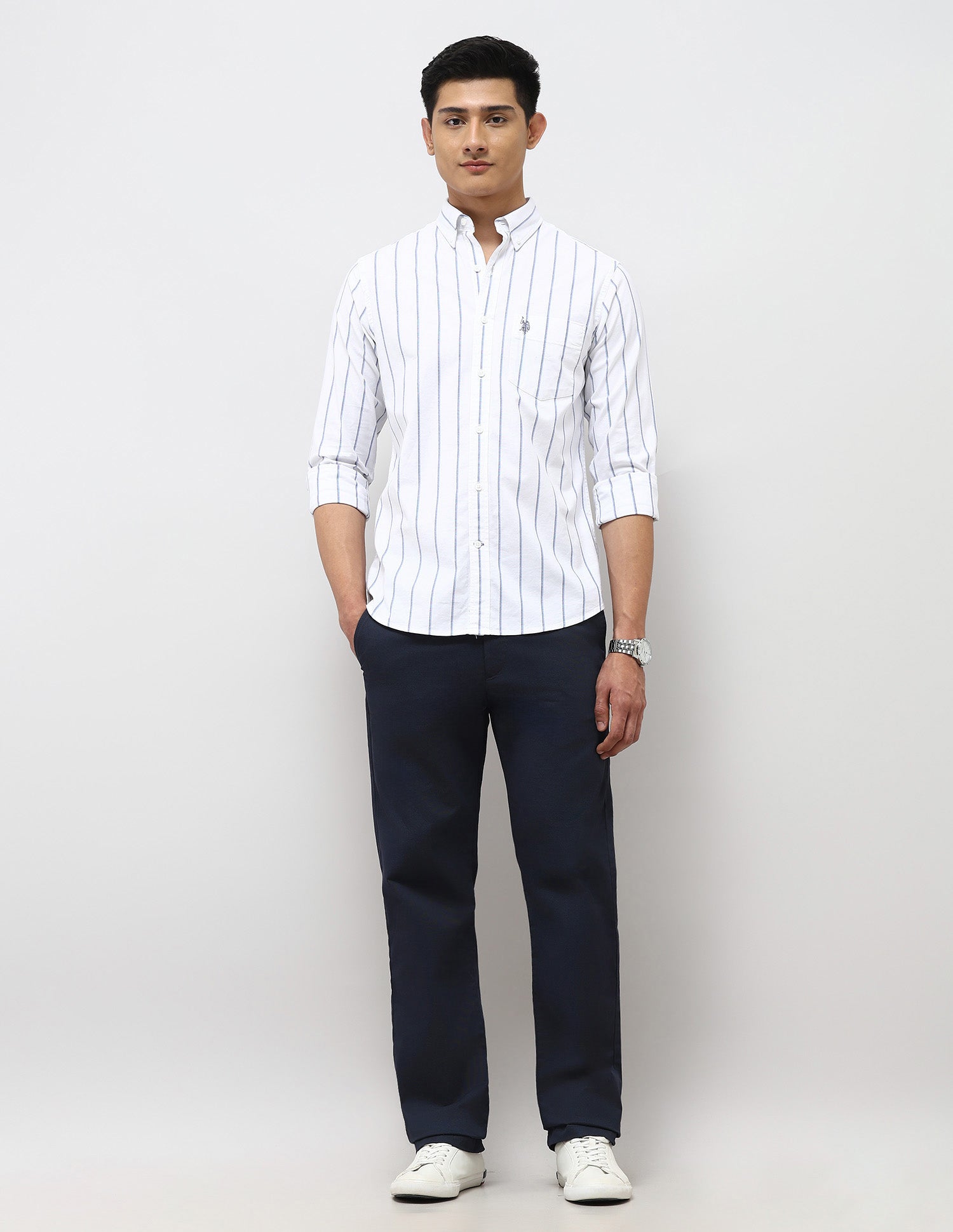 Vertical Striped Tailored Fit Shirt Blue - U.S. POLO ASSN. | Large