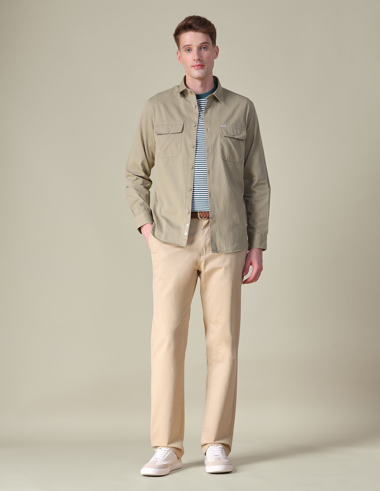 Twill Slim Fit Shirt Khaki - U.S. POLO ASSN. | Large