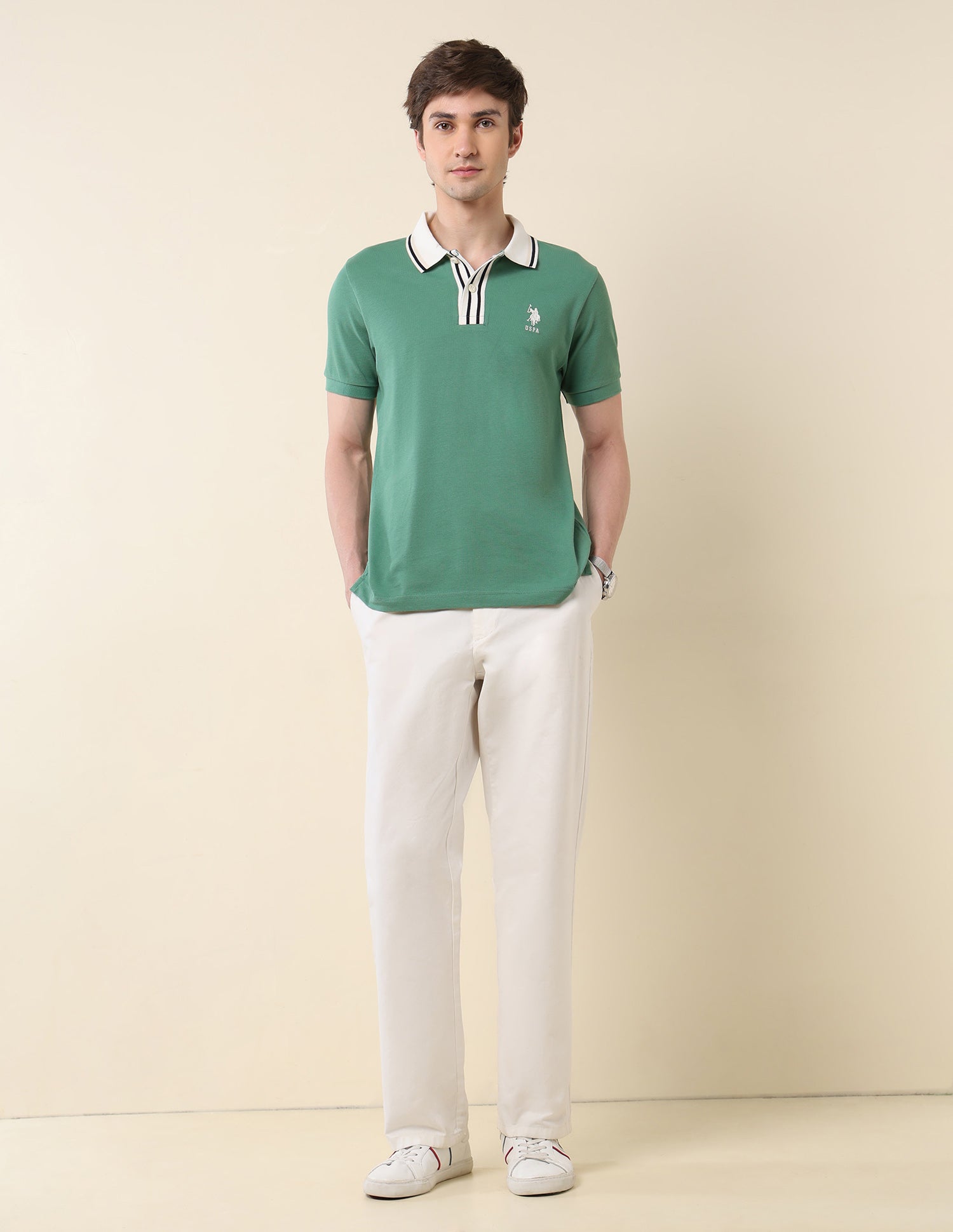 Pure Cotton Slim Fit Classic Polo Shirt Green - U.S. Polo Assn. India | Large