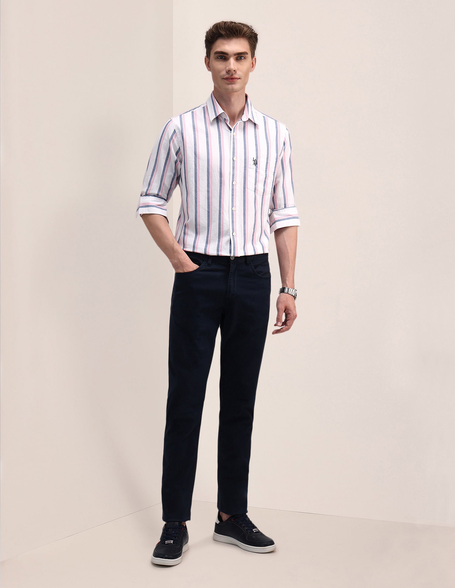 Regular Dobby Vertical Striped Shirt White - U.S. POLO ASSN. | Large