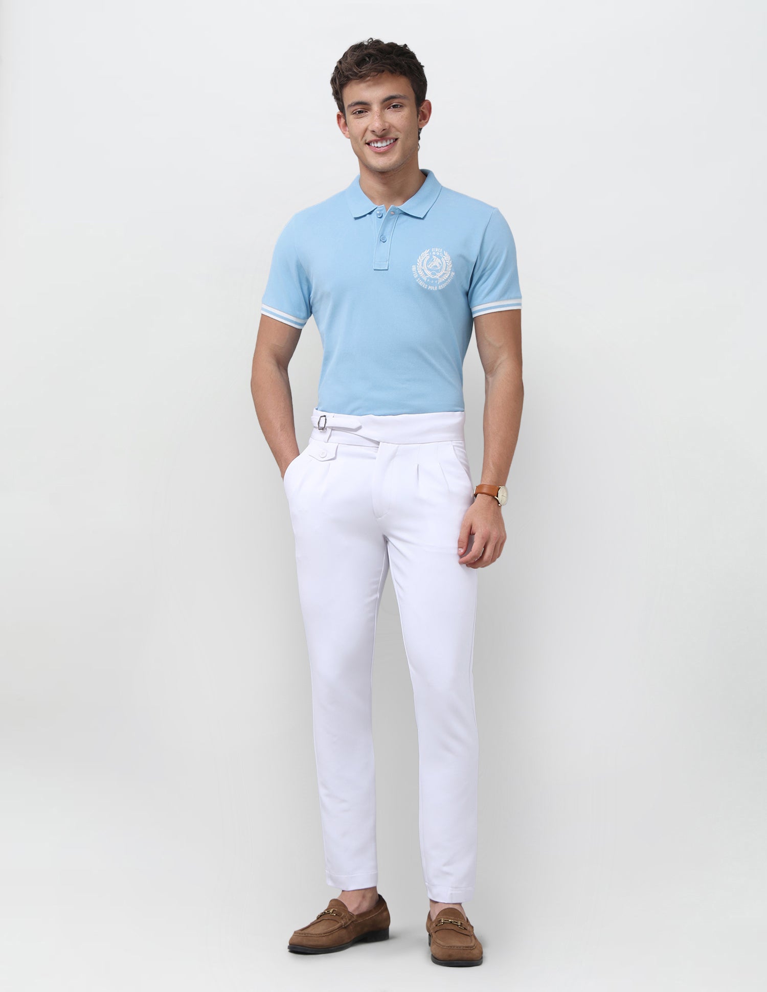 Solid Slim Fit Polo Shirt Light Blue - U.S. Polo Assn. India | Large