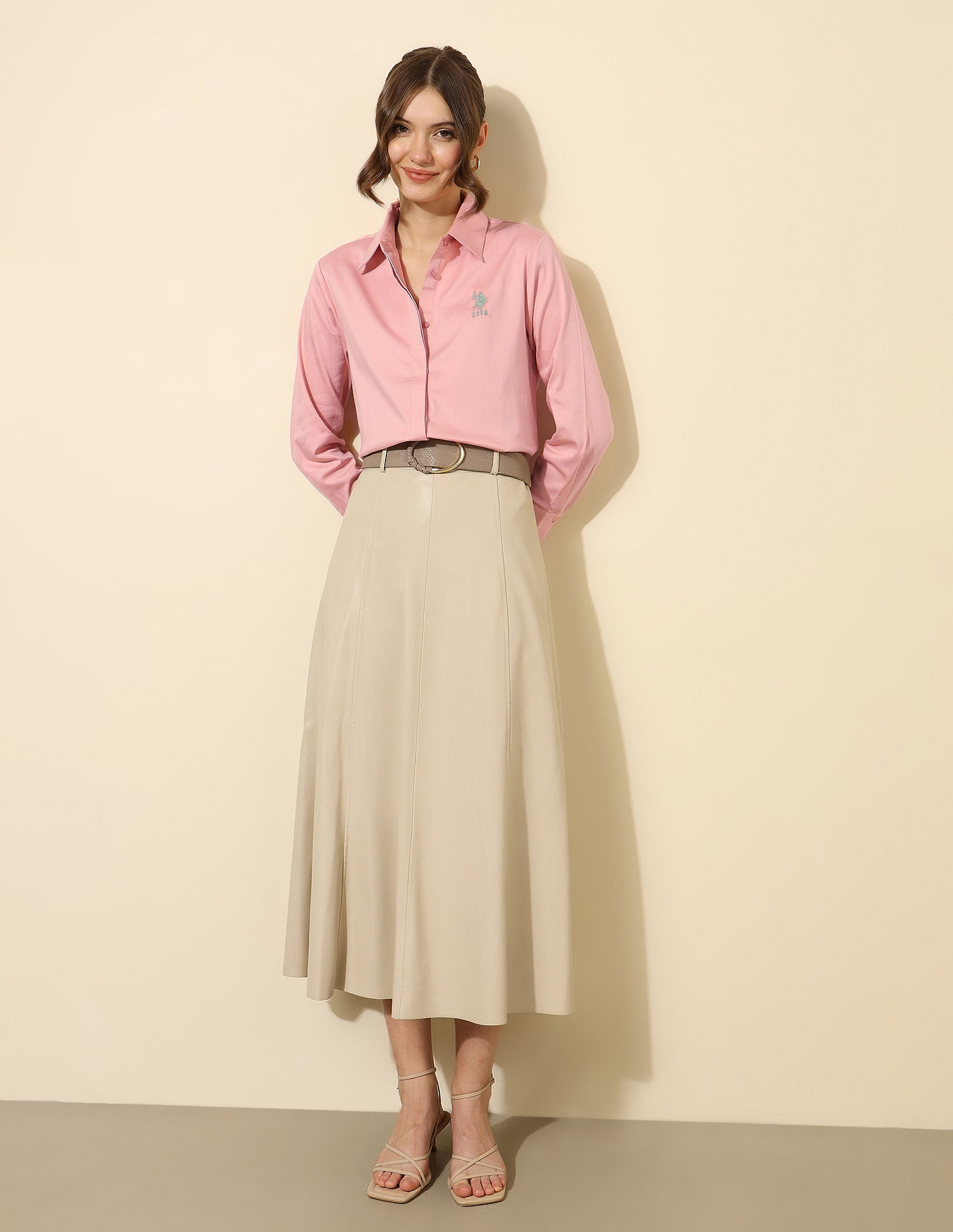 Satin Regular Fit Shirt Light Pink - U.S. POLO ASSN. | Large