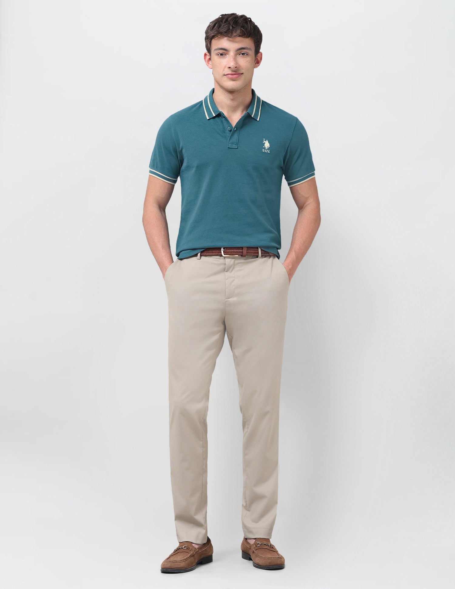 Solid Regular Fit Polo Shirt Teal - U.S. Polo Assn. India | Large