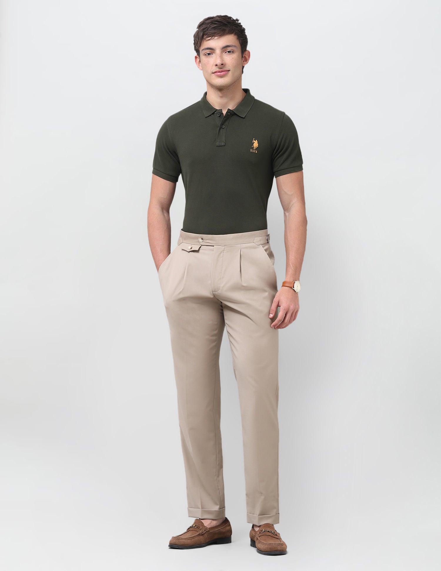 Solid Slim Fit Polo Shirt Olive - U.S. Polo Assn. India | Large