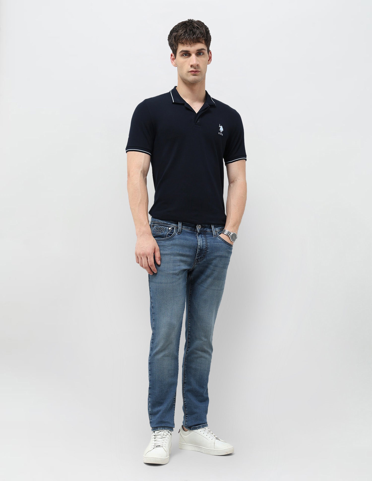Brandon Slim Tapered Fit Blue Jeans Blue - U.S. POLO ASSN. | Large