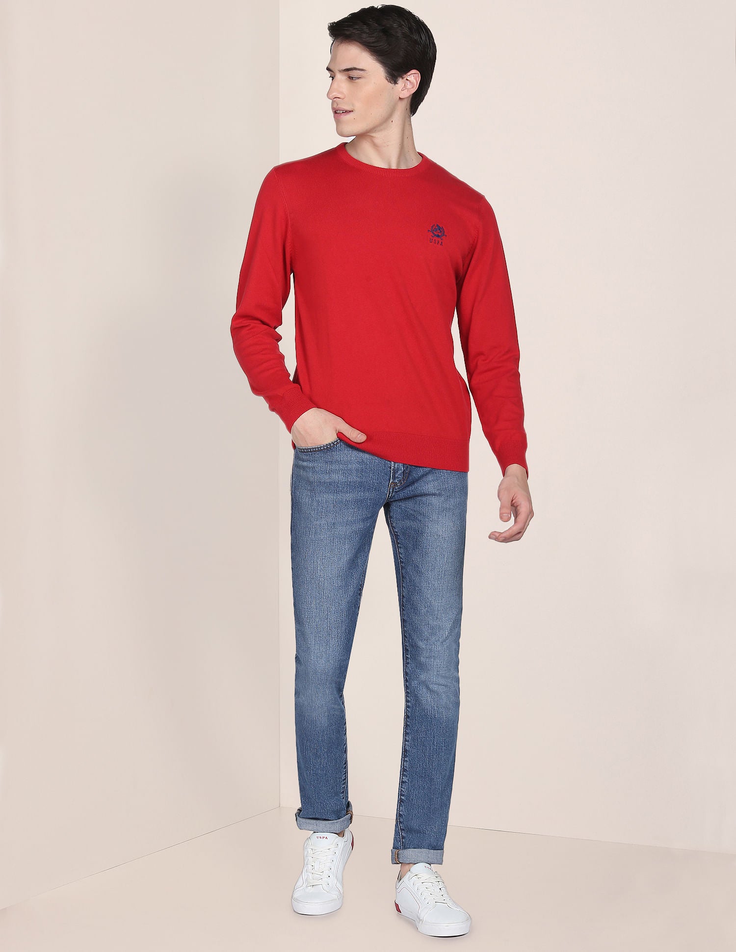 Crew Neck Solid Sweater Red - U.S. Polo Assn. India | Large