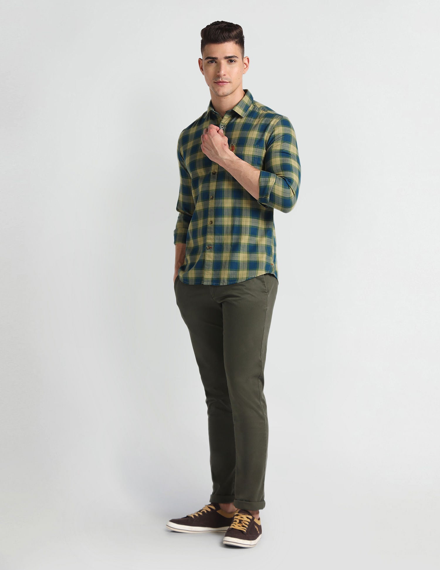 Tartan Check Herringbone Shirt Blue - U.S. Polo Assn. India | Large