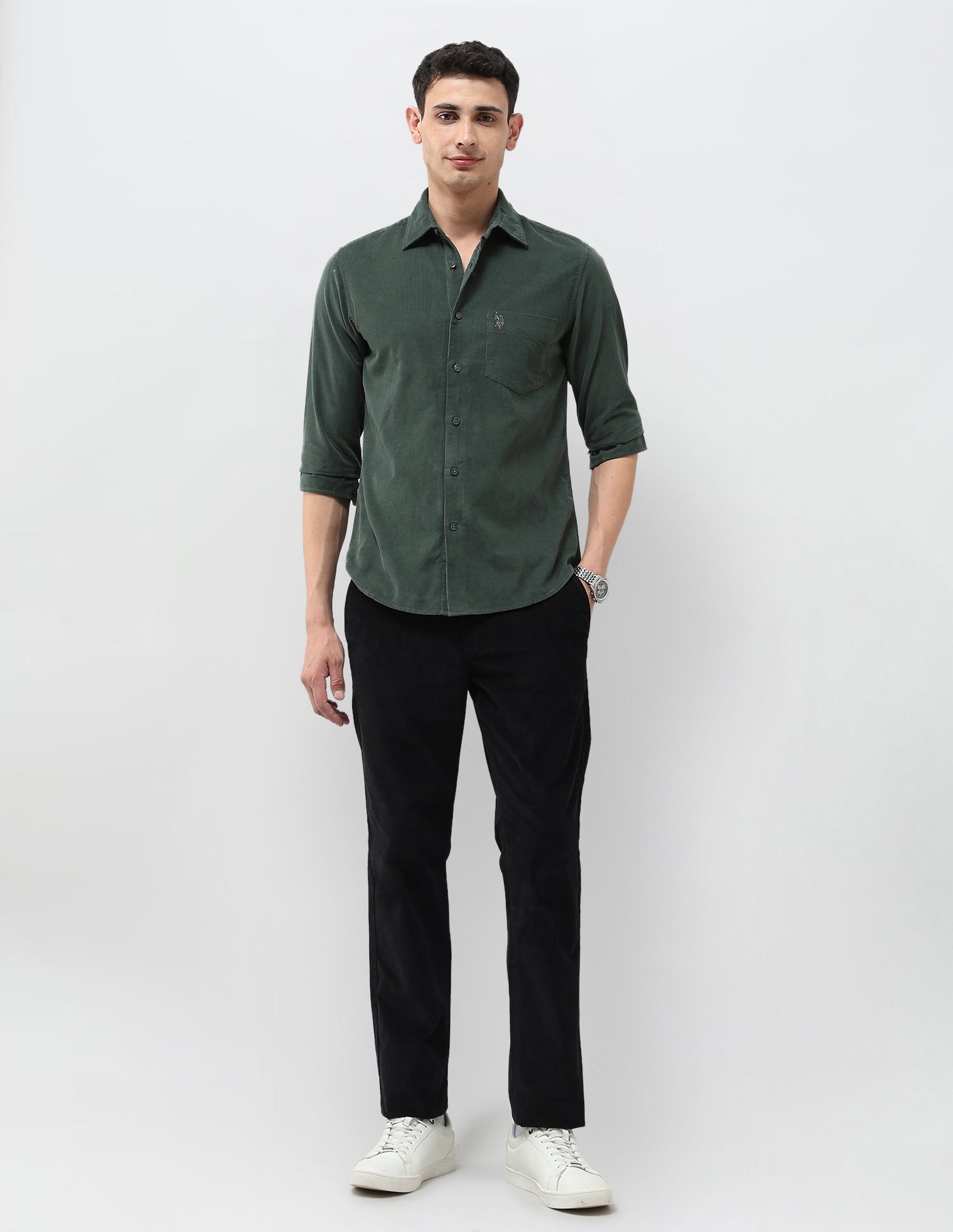 Corduroy Tailored Fit Shirt Green - U.S. POLO ASSN. | Large