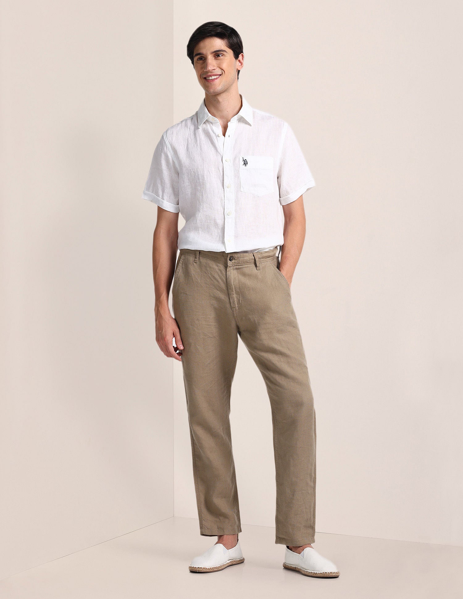 Tailored Fit Linen Shirt White - U.S. POLO ASSN. | Large