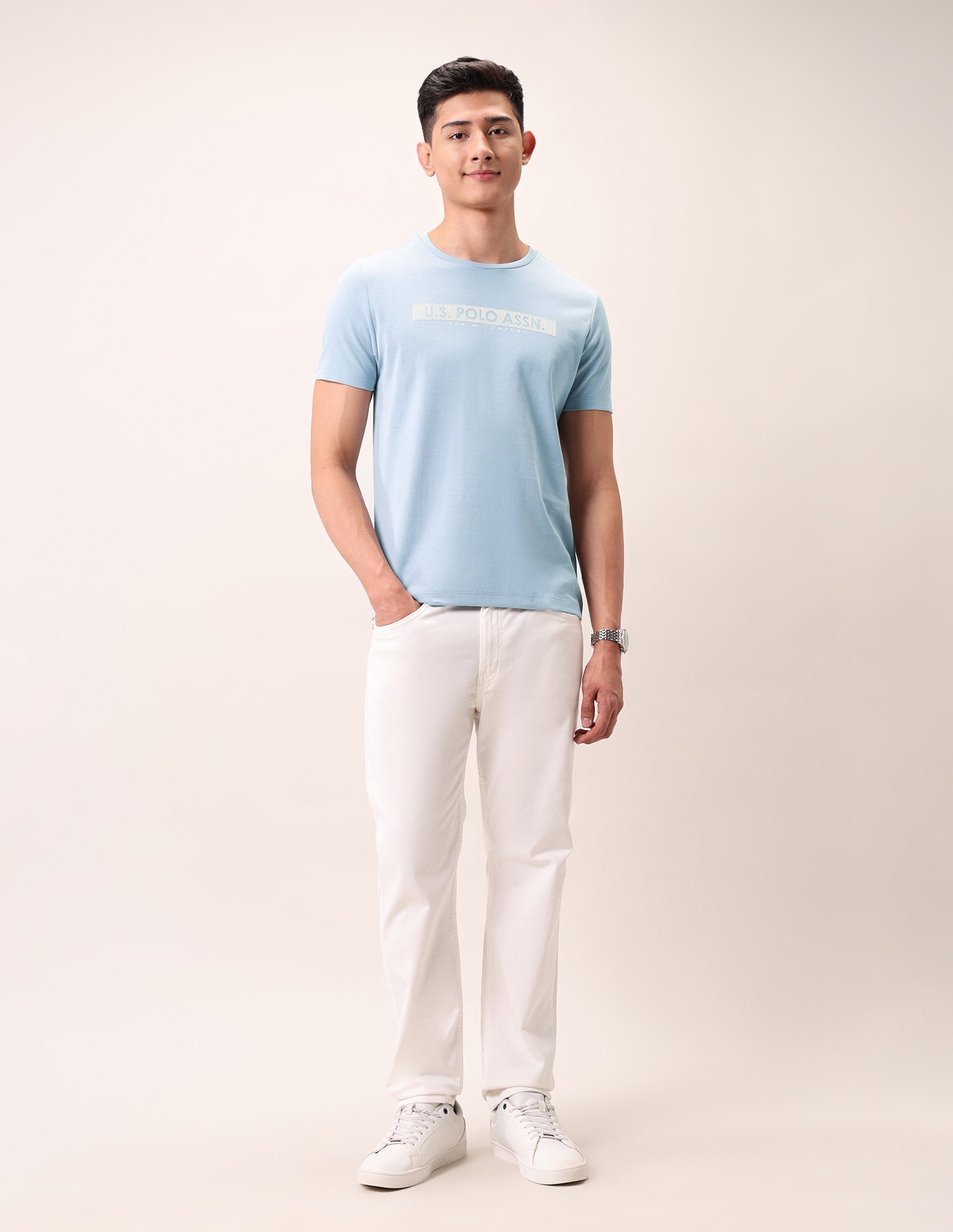 Brand Printed Outdoor T-Shirt Light Blue - U.S. Polo Assn. India | Large